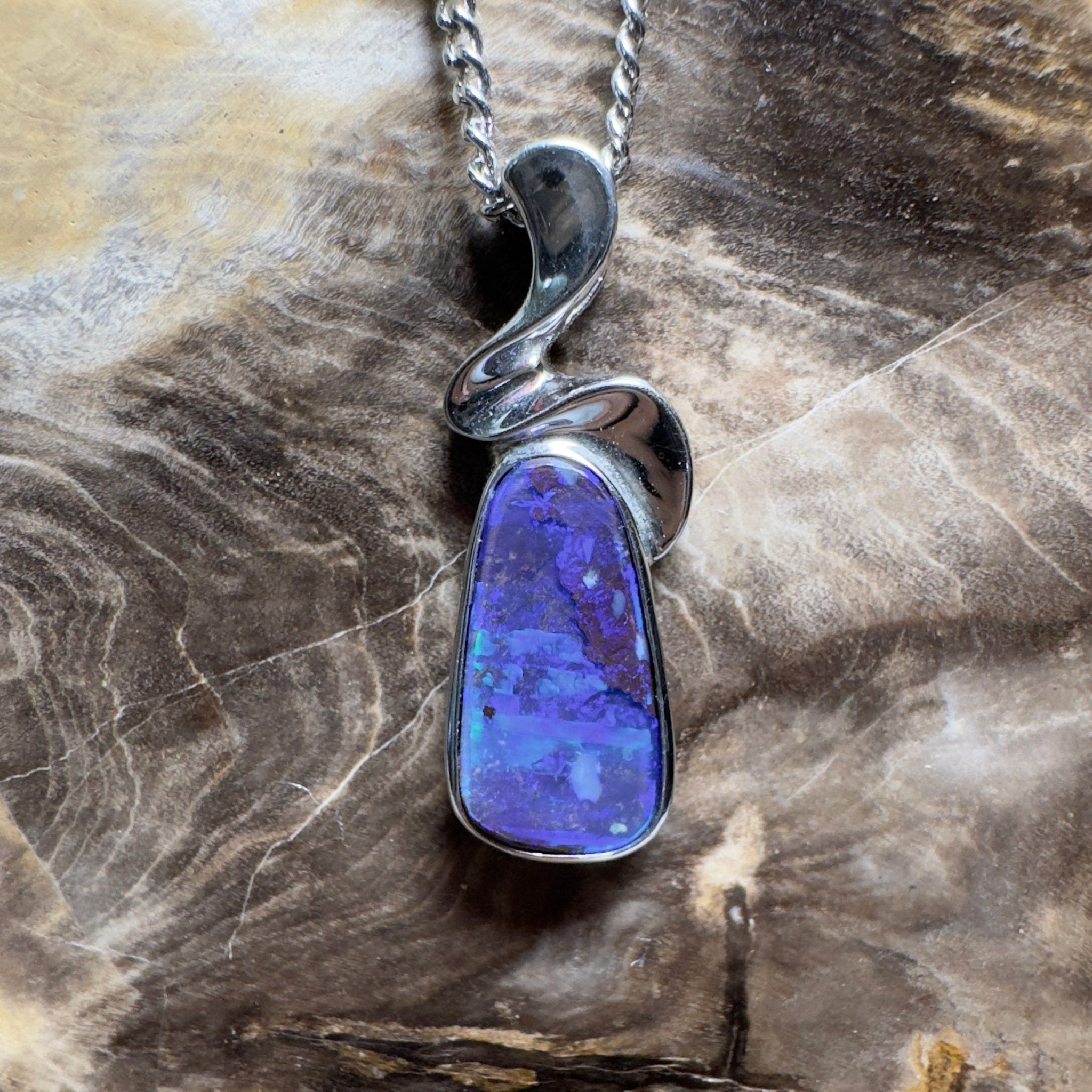 Musgrave Nightfall ~ Queensland Boulder Opal 925 Sterling Silver Pendant Necklace