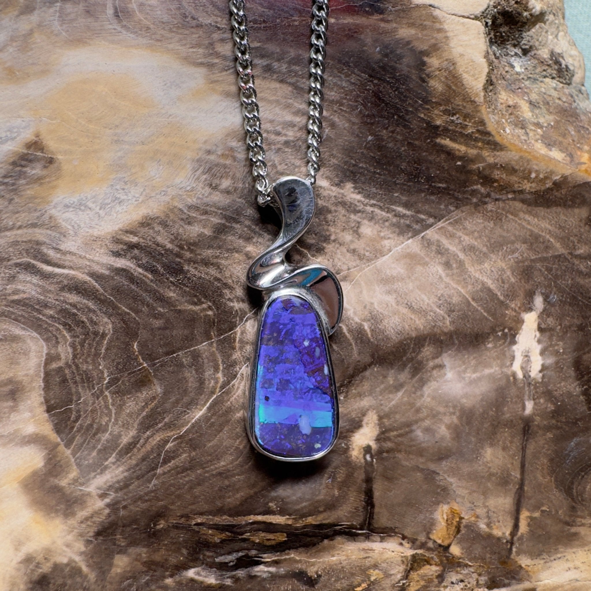 Musgrave Nightfall ~ Queensland Boulder Opal 925 Sterling Silver Pendant Necklace