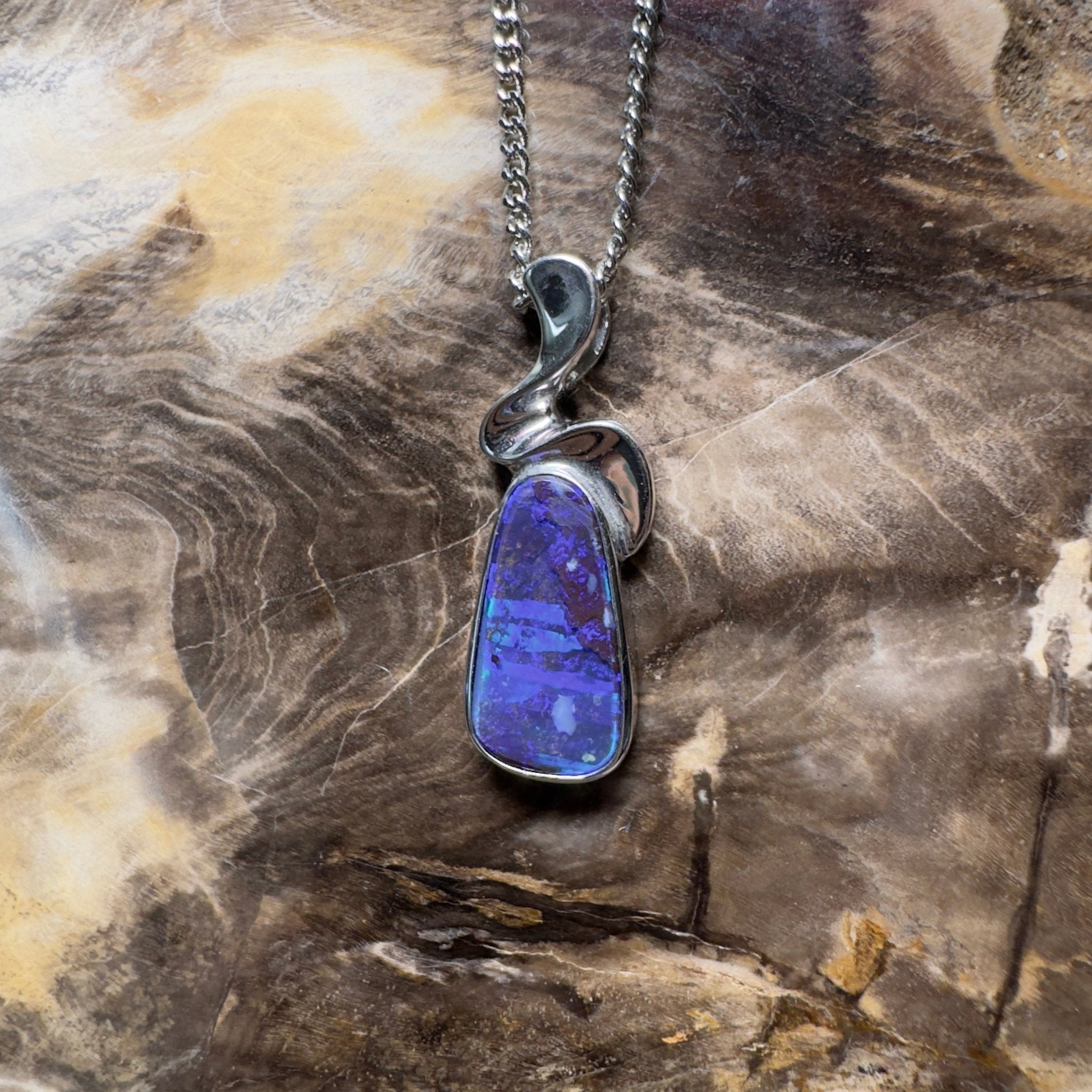 Musgrave Nightfall ~ Queensland Boulder Opal 925 Sterling Silver Pendant Necklace