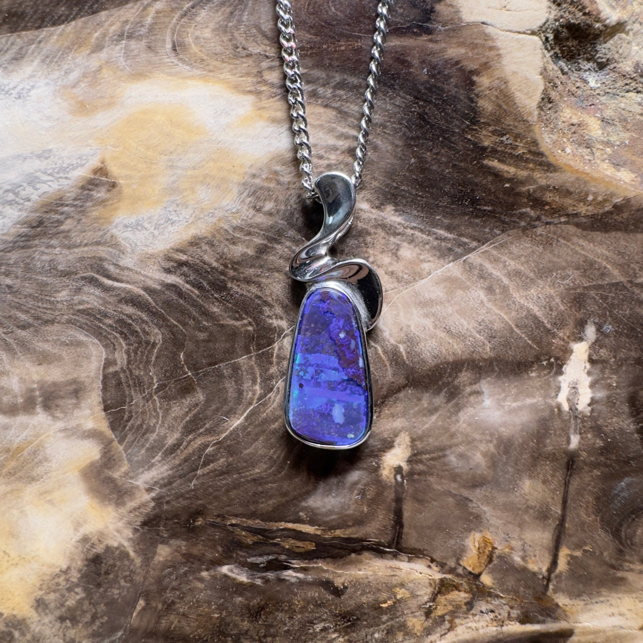 Musgrave Nightfall ~ Queensland Boulder Opal 925 Sterling Silver Pendant Necklace