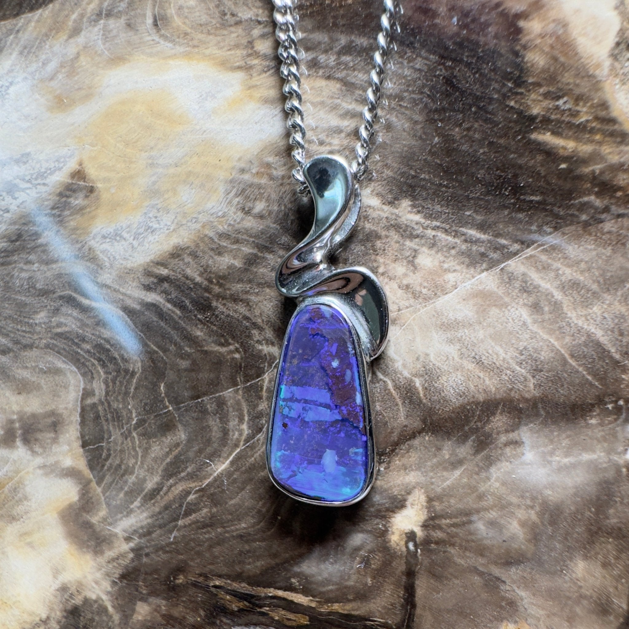 Musgrave Nightfall ~ Queensland Boulder Opal 925 Sterling Silver Pendant Necklace