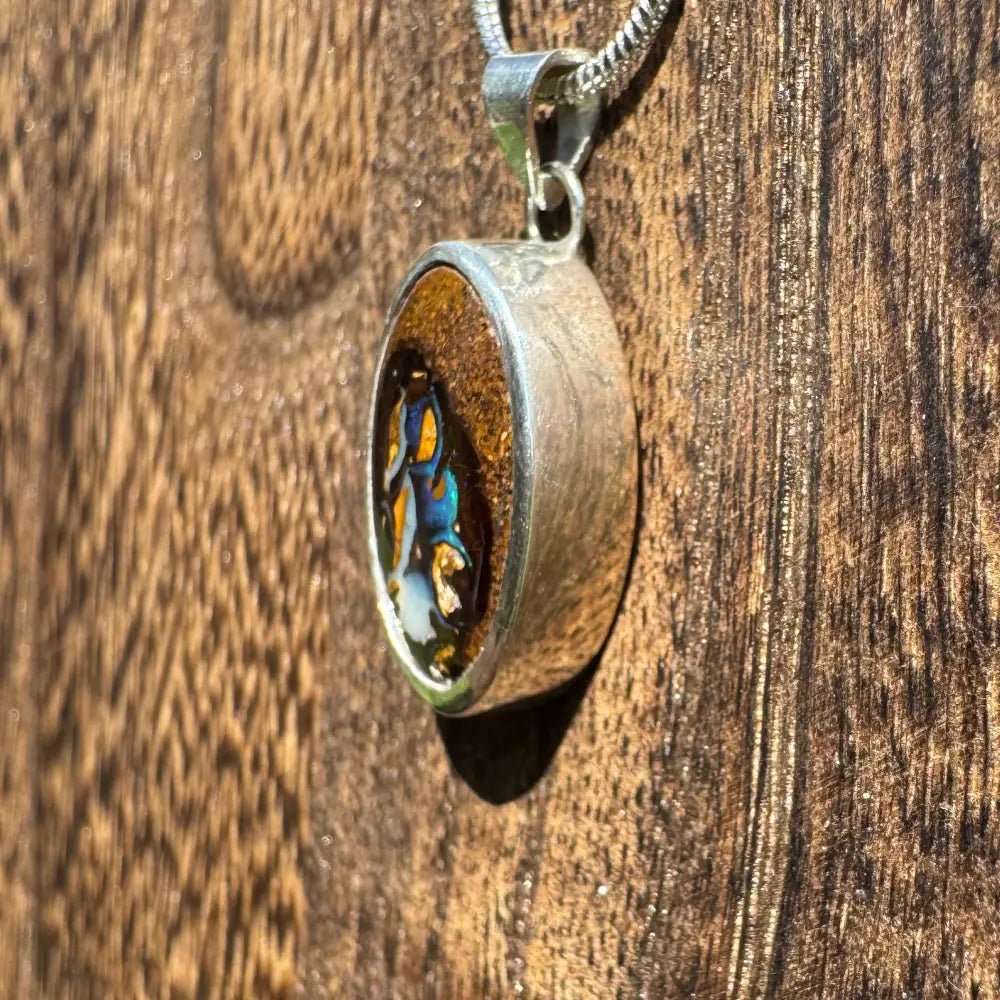 'Natural Wonders' ~ Handcrafted 8.8ct Solid Queensland Boulder Opal 925 Sterling Silver Pendant Necklace