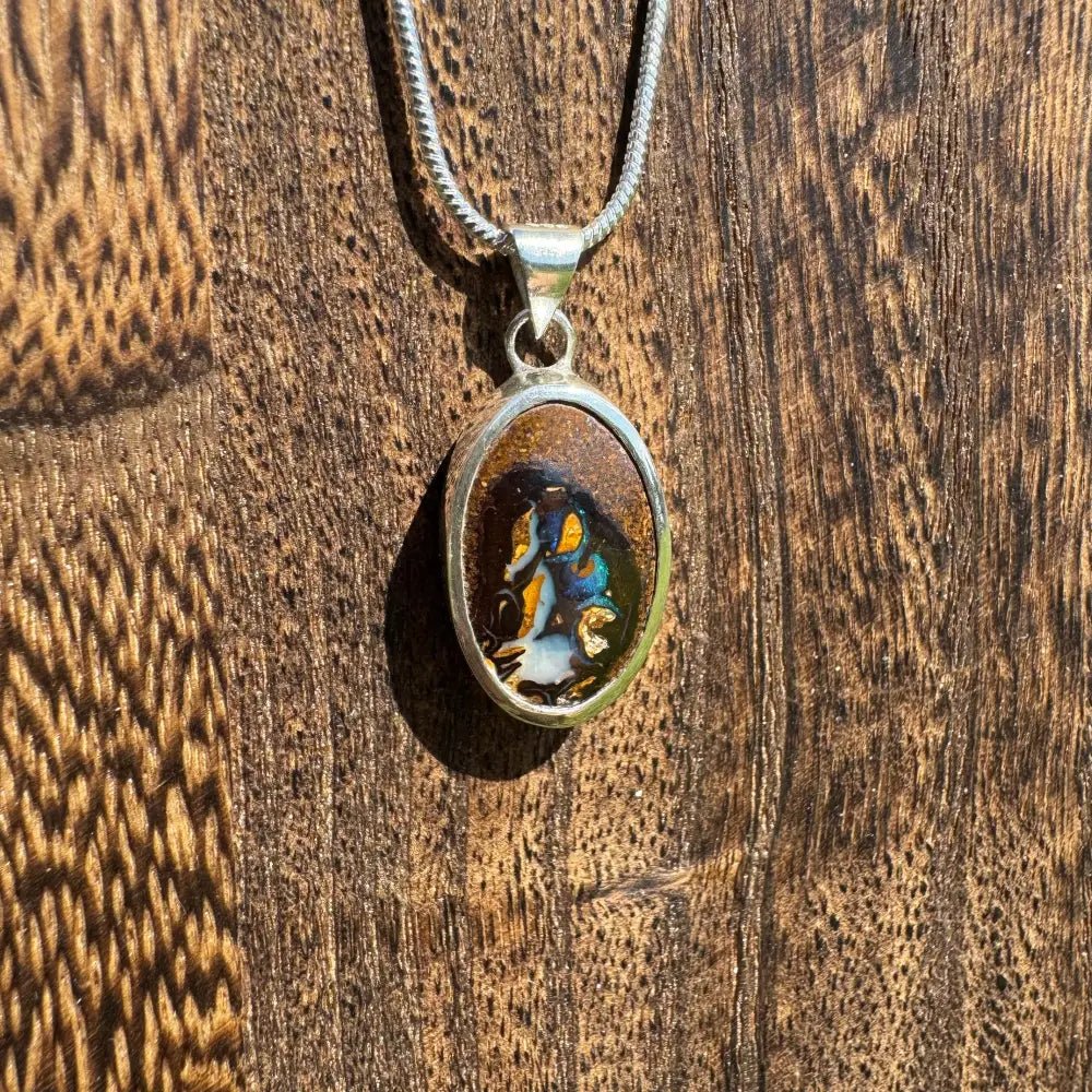 'Natural Wonders' ~ Handcrafted 8.8ct Solid Queensland Boulder Opal 925 Sterling Silver Pendant Necklace