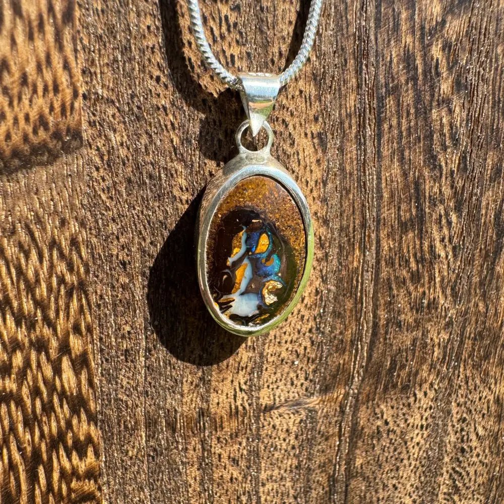 'Natural Wonders' ~ Handcrafted 8.8ct Solid Queensland Boulder Opal 925 Sterling Silver Pendant Necklace