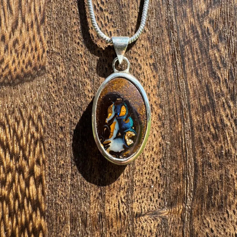 'Natural Wonders' ~ Handcrafted 8.8ct Solid Queensland Boulder Opal 925 Sterling Silver Pendant Necklace
