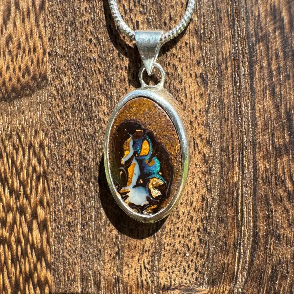 'Natural Wonders' ~ Handcrafted 8.8ct Solid Queensland Boulder Opal 925 Sterling Silver Pendant Necklace
