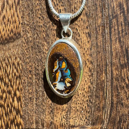 'Natural Wonders' ~ Handcrafted 8.8ct Solid Queensland Boulder Opal 925 Sterling Silver Pendant Necklace