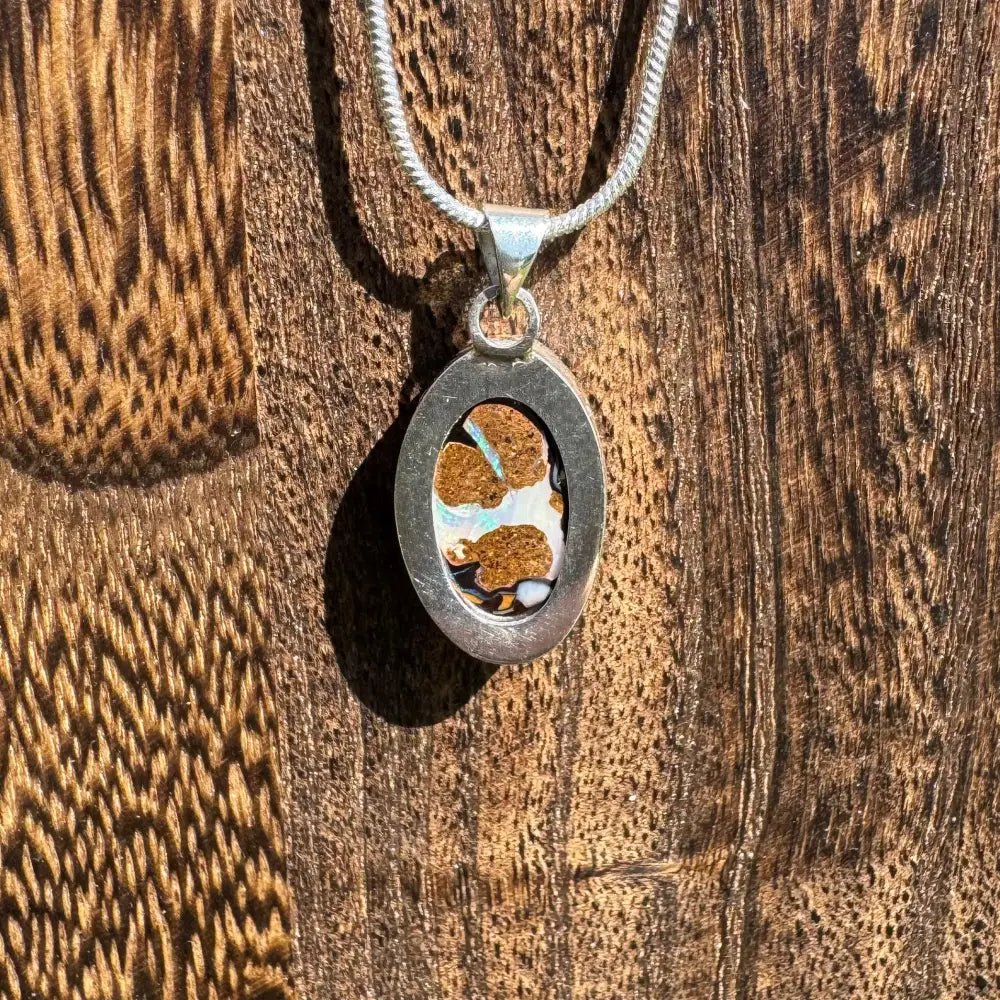'Natural Wonders' ~ Handcrafted 8.8ct Solid Queensland Boulder Opal 925 Sterling Silver Pendant Necklace