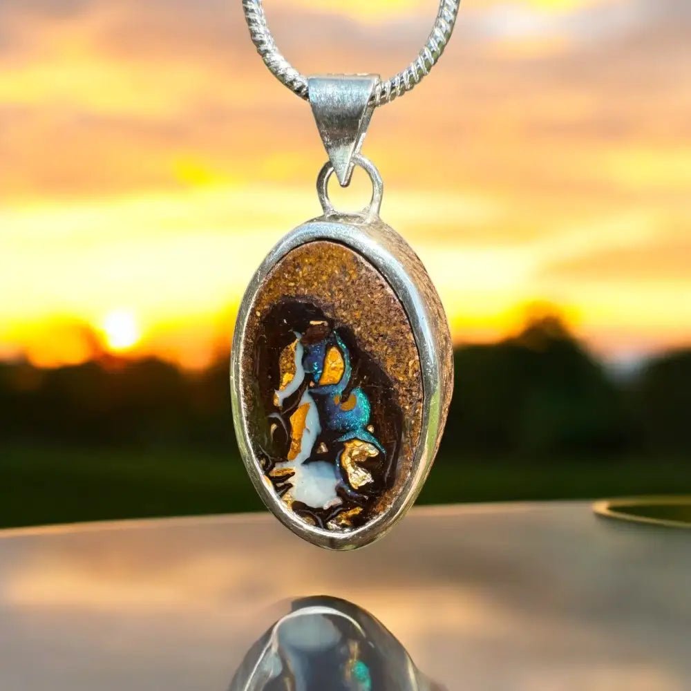 'Natural Wonders' ~ Handcrafted 8.8ct Solid Queensland Boulder Opal 925 Sterling Silver Pendant Necklace