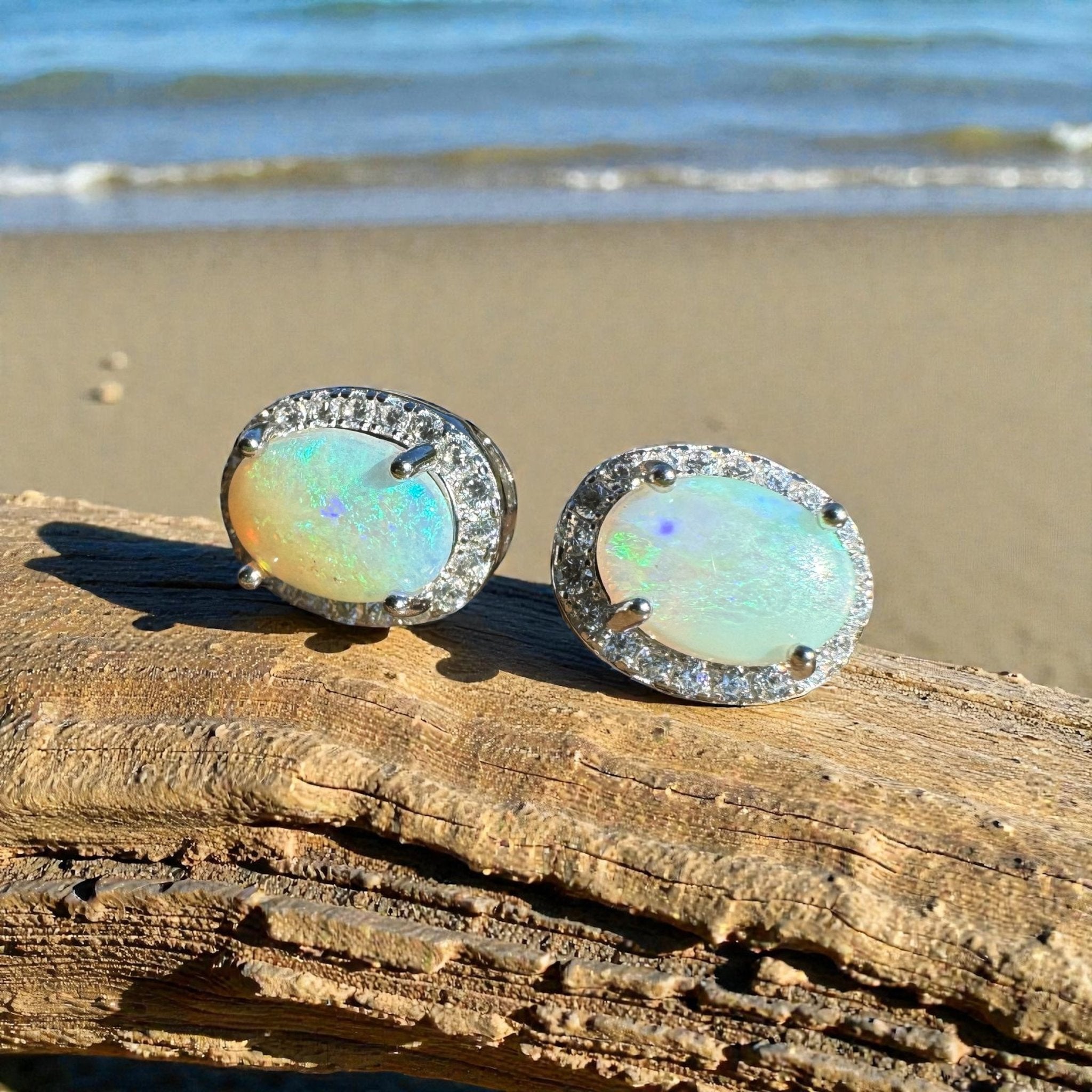 Nelson Bay Sea Foam ~ 1.4ct Solid Lightning Ridge Opal Earrings