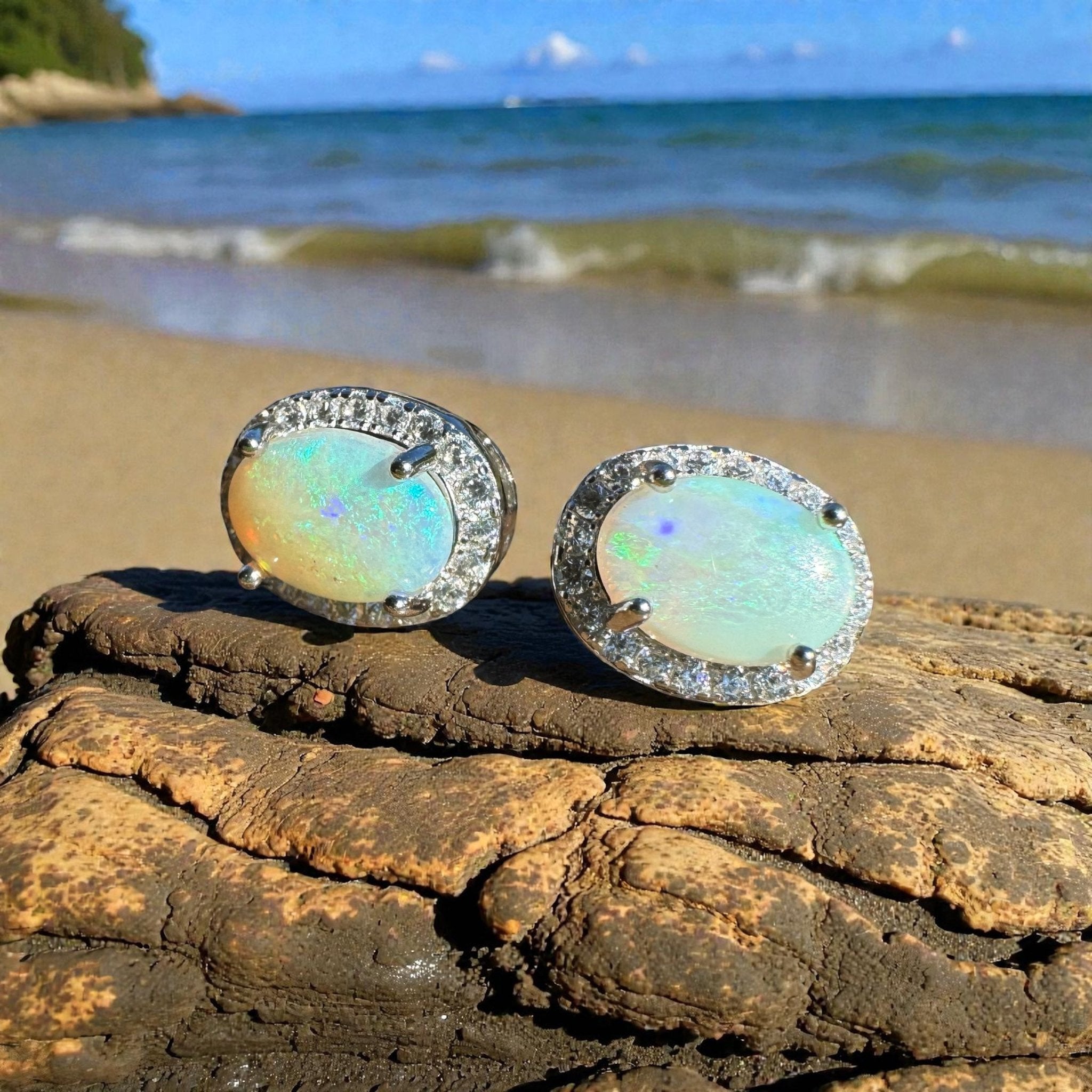 Nelson Bay Sea Foam ~ 1.4ct Solid Lightning Ridge Opal Earrings