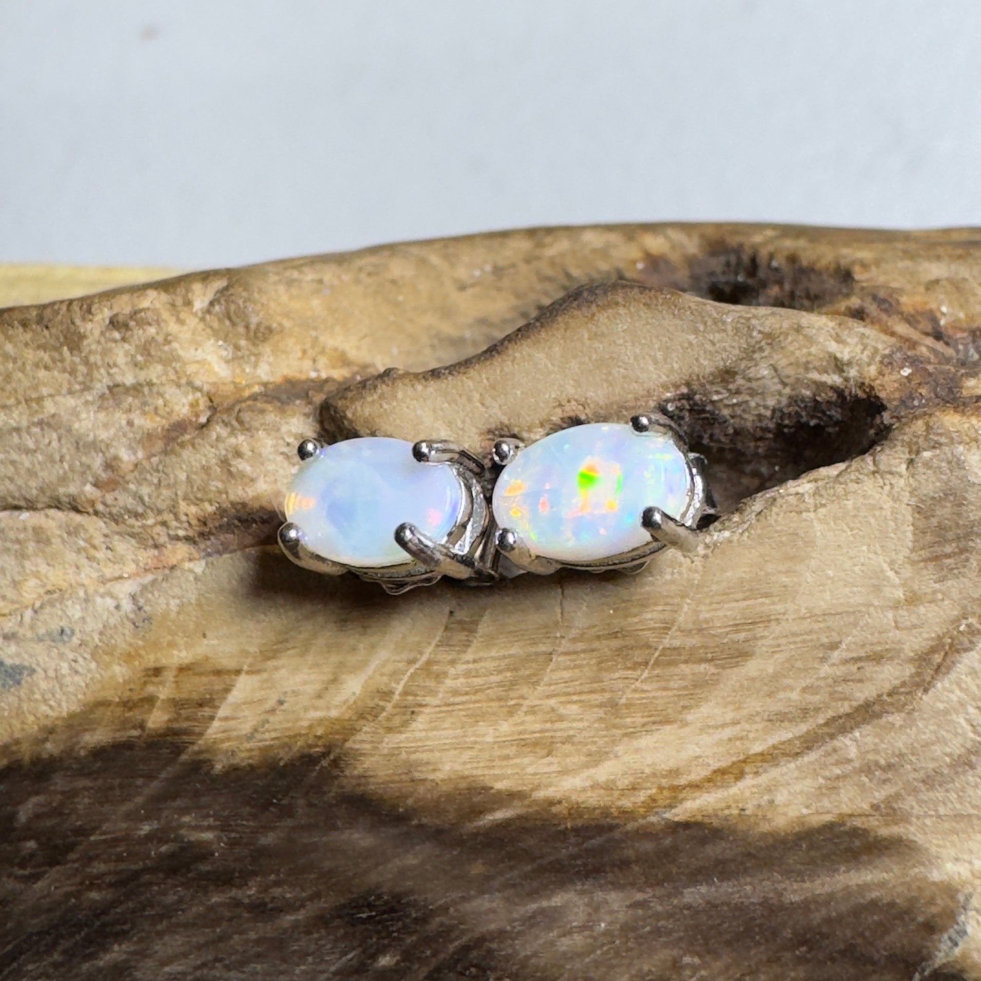 Neon Mirage ~ 0.6ct Coober Pedy Opal Sterling Silver Earrings