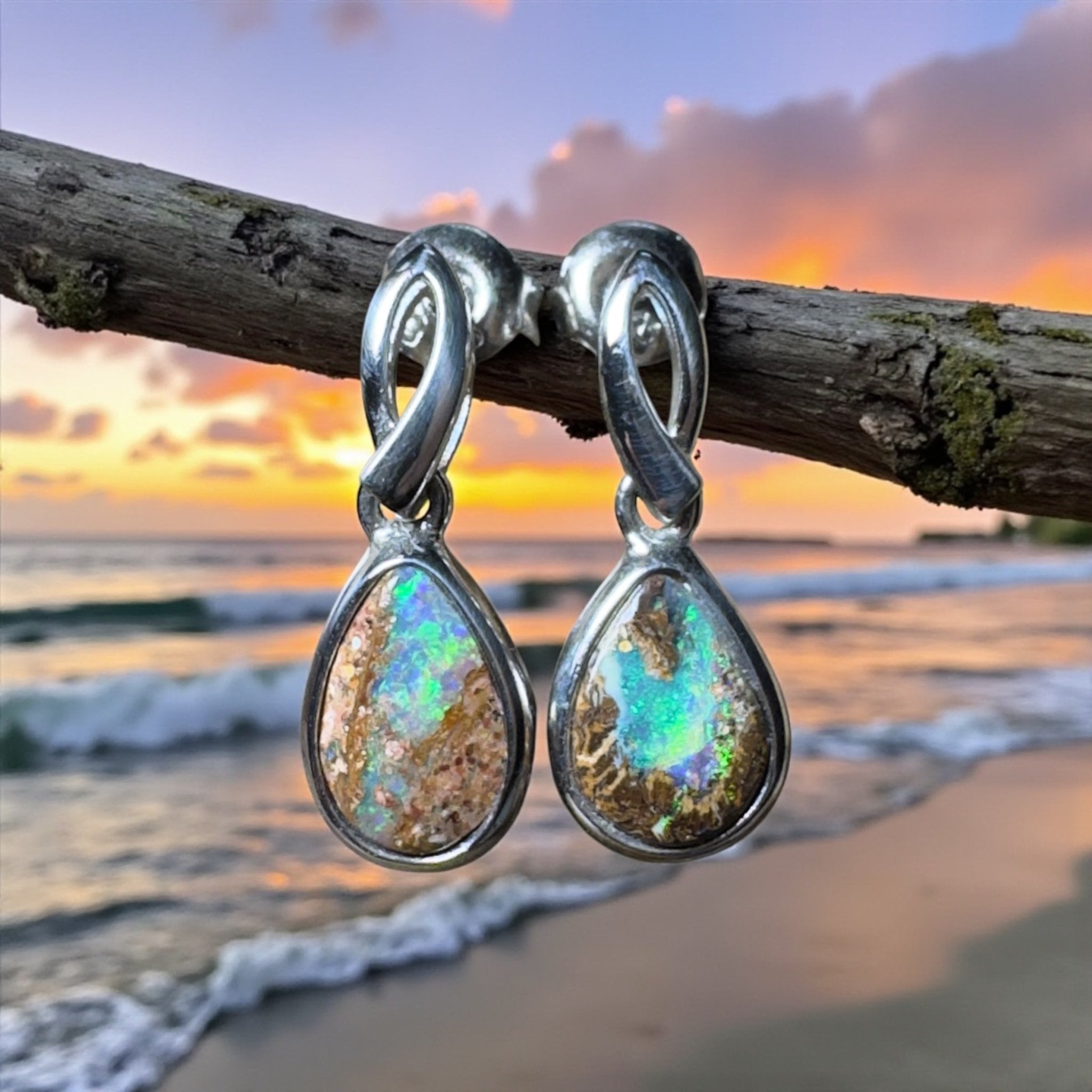 Ningaloo Nights ~ Handcrafted 2.8ct Solid Queensland Boulder Opal 925 Silver Earrings