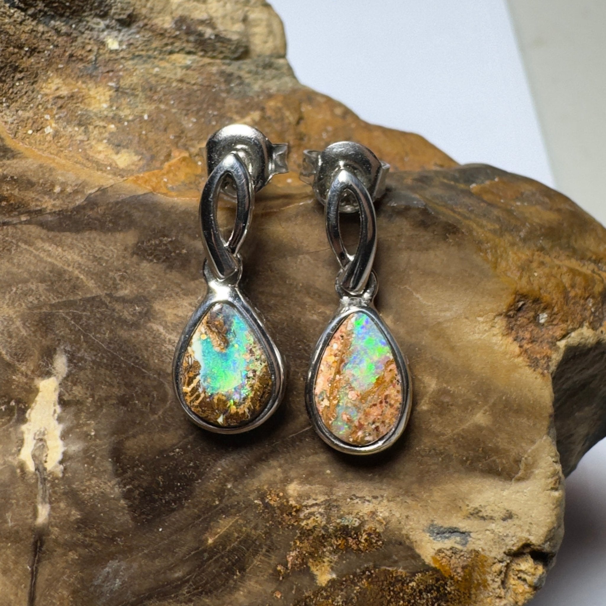 Ningaloo Nights ~ Handcrafted 2.8ct Solid Queensland Boulder Opal 925 Silver Earrings