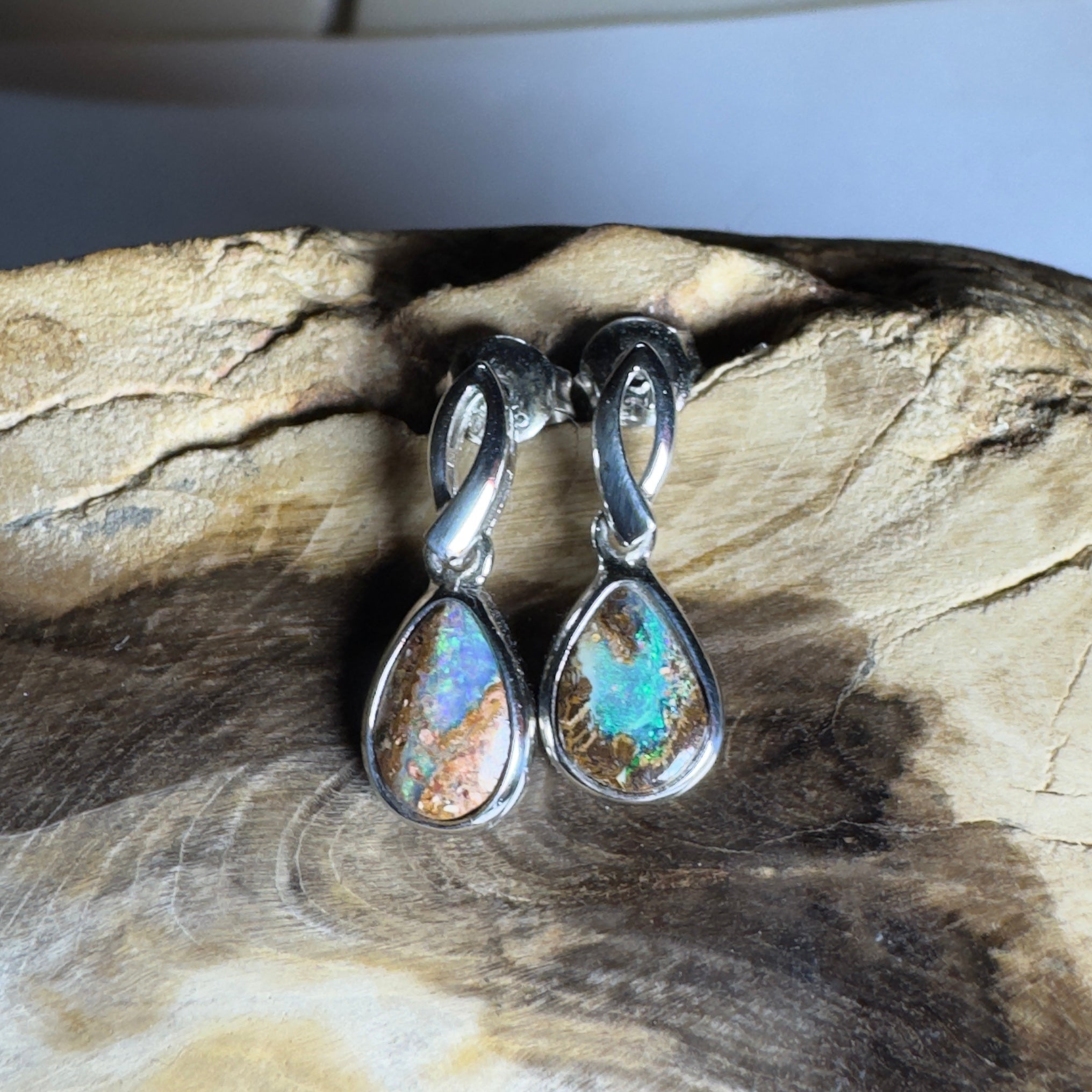 Ningaloo Nights ~ Handcrafted 2.8ct Solid Queensland Boulder Opal 925 Silver Earrings