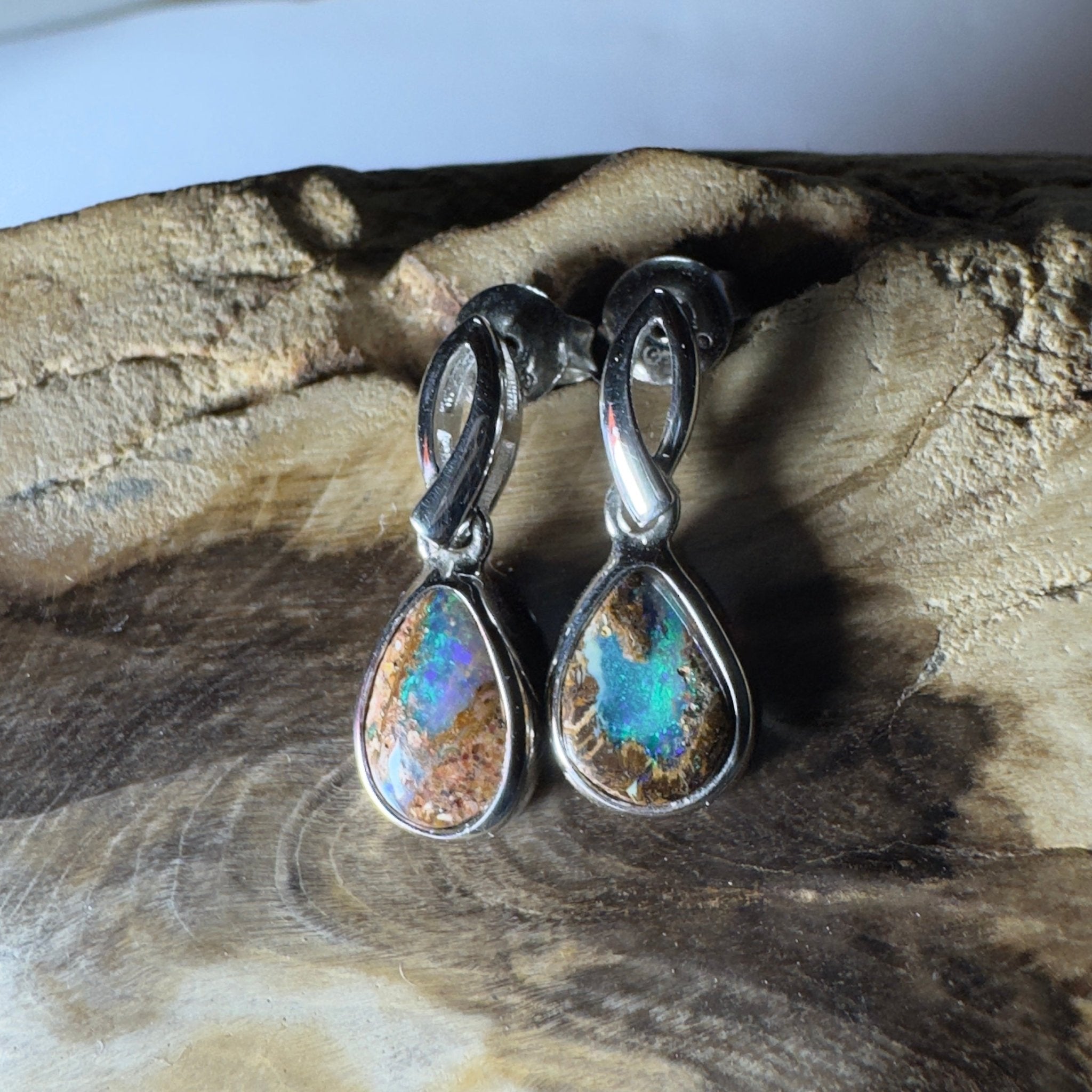 Ningaloo Nights ~ Handcrafted 2.8ct Solid Queensland Boulder Opal 925 Silver Earrings