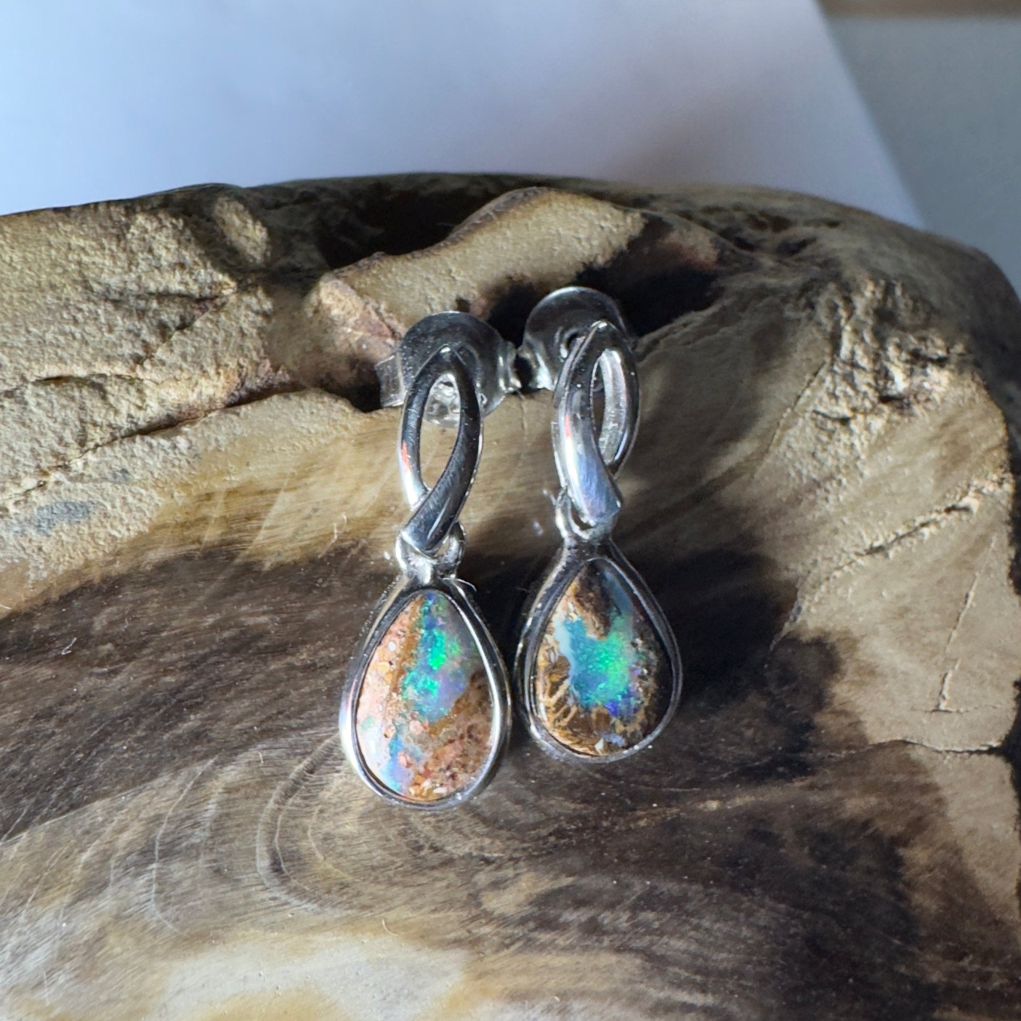 Ningaloo Nights ~ Handcrafted 2.8ct Solid Queensland Boulder Opal 925 Silver Earrings