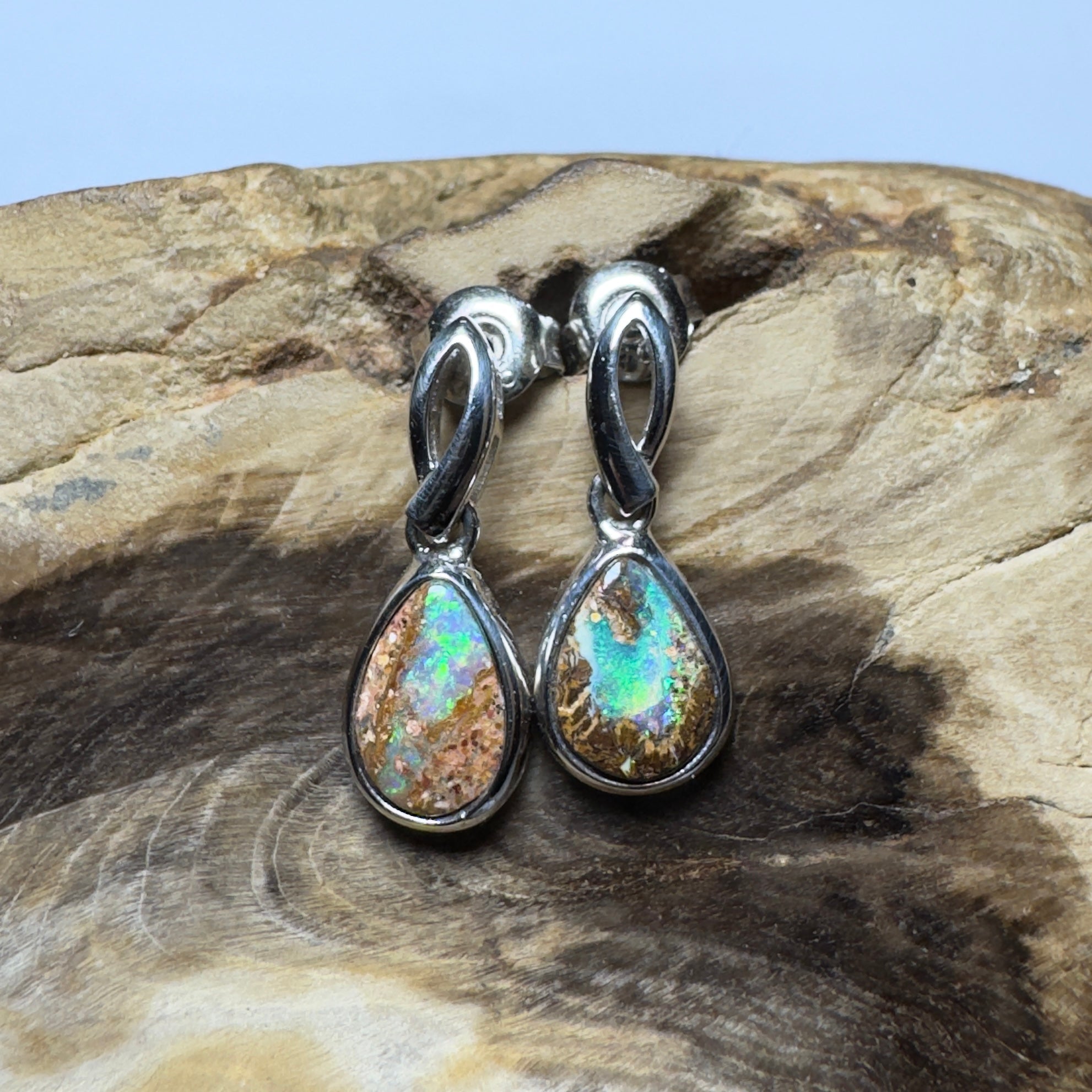Ningaloo Nights ~ Handcrafted 2.8ct Solid Queensland Boulder Opal 925 Silver Earrings