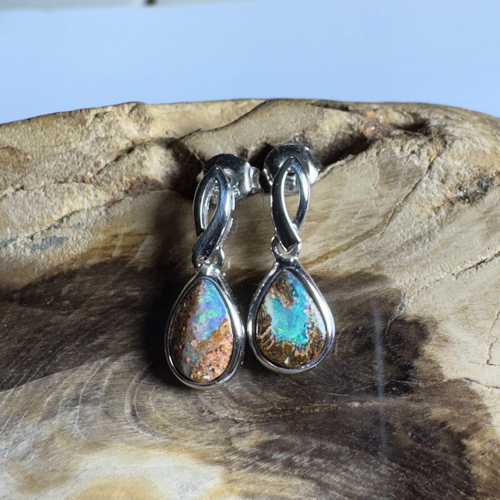 Ningaloo Nights ~ Handcrafted 2.8ct Solid Queensland Boulder Opal 925 Silver Earrings