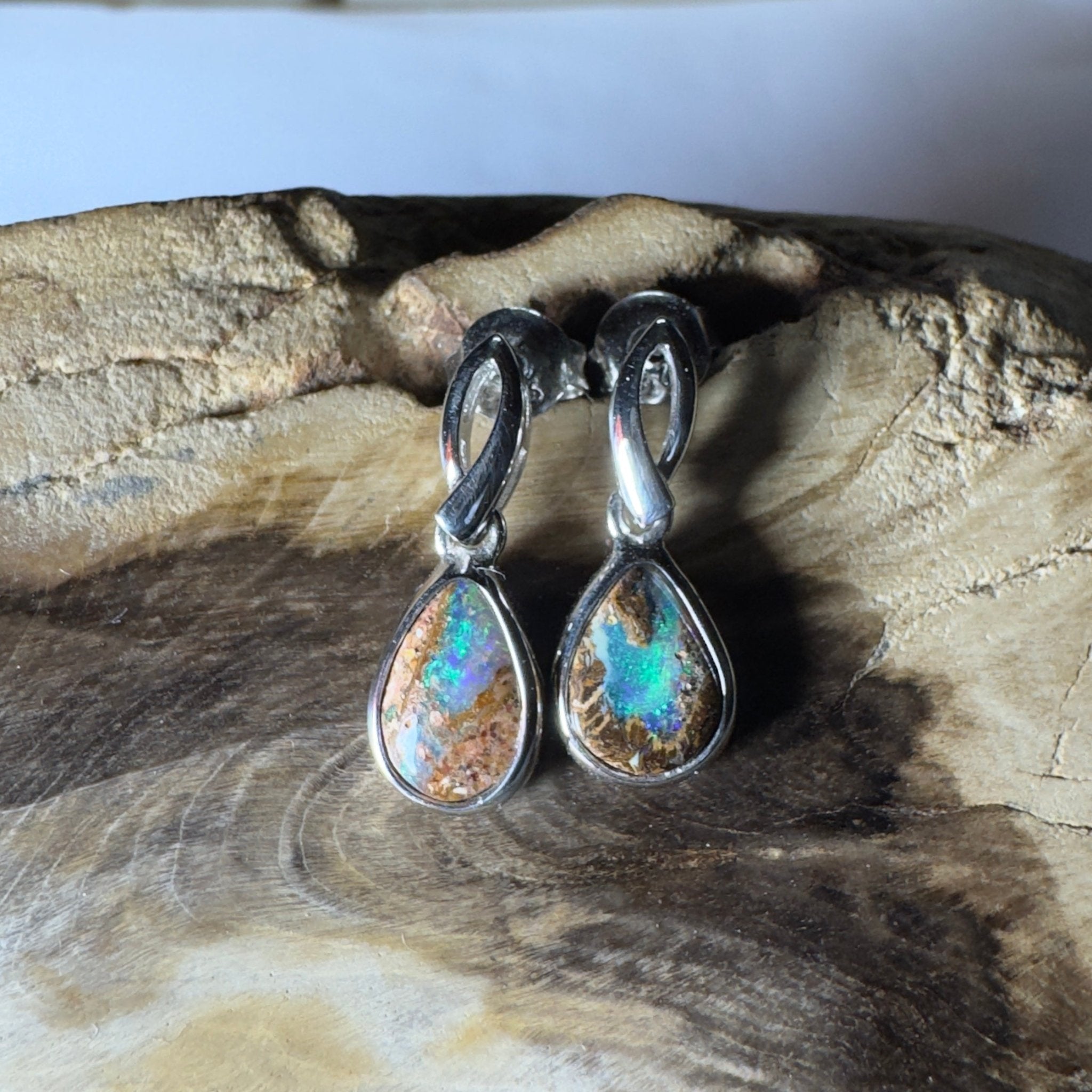 Ningaloo Nights ~ Handcrafted 2.8ct Solid Queensland Boulder Opal 925 Silver Earrings