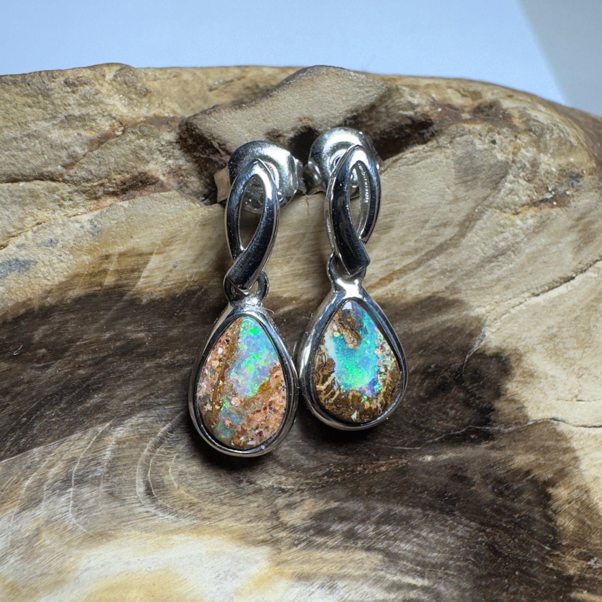 Ningaloo Nights ~ Handcrafted 2.8ct Solid Queensland Boulder Opal 925 Silver Earrings