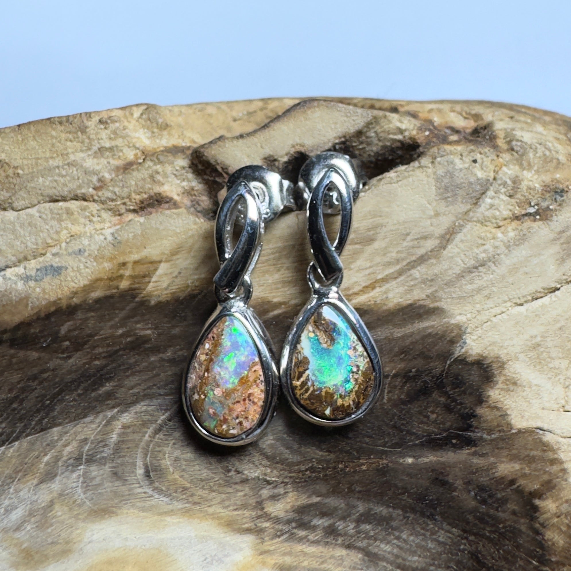 Ningaloo Nights ~ Handcrafted 2.8ct Solid Queensland Boulder Opal 925 Silver Earrings
