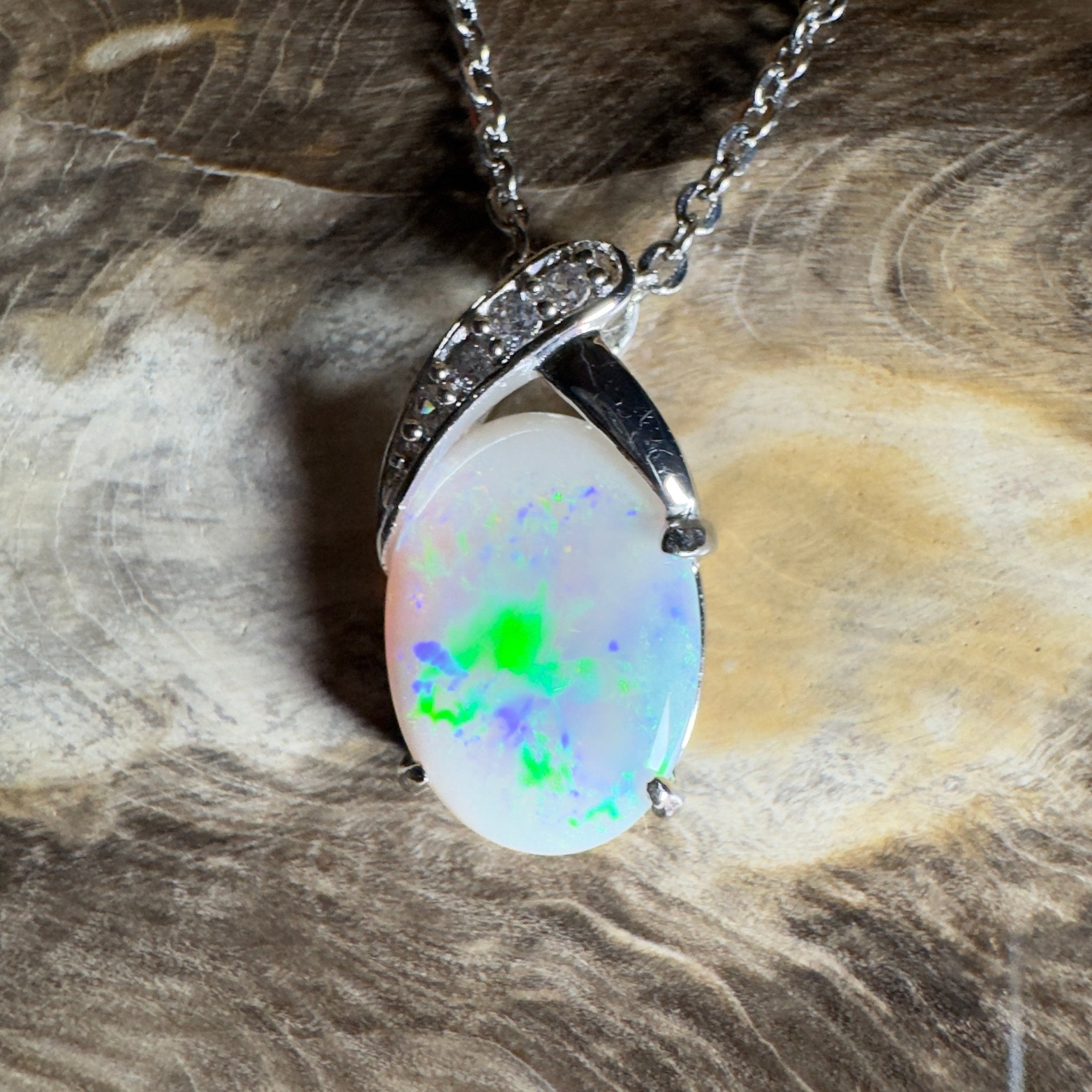 Ningaloo Reef Glow ~3ct Coober Pedy Opal 925 Silver Pendant
