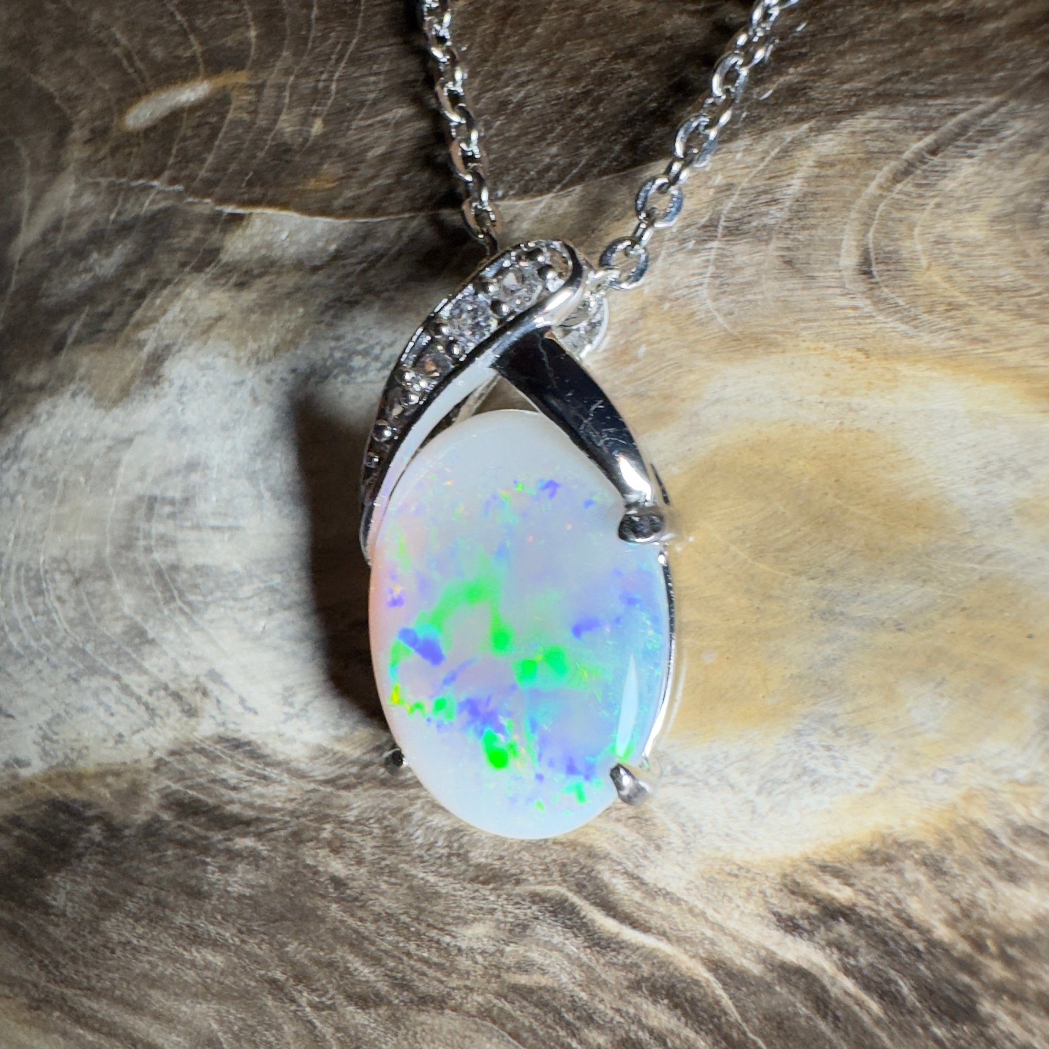 Ningaloo Reef Glow ~3ct Coober Pedy Opal 925 Silver Pendant