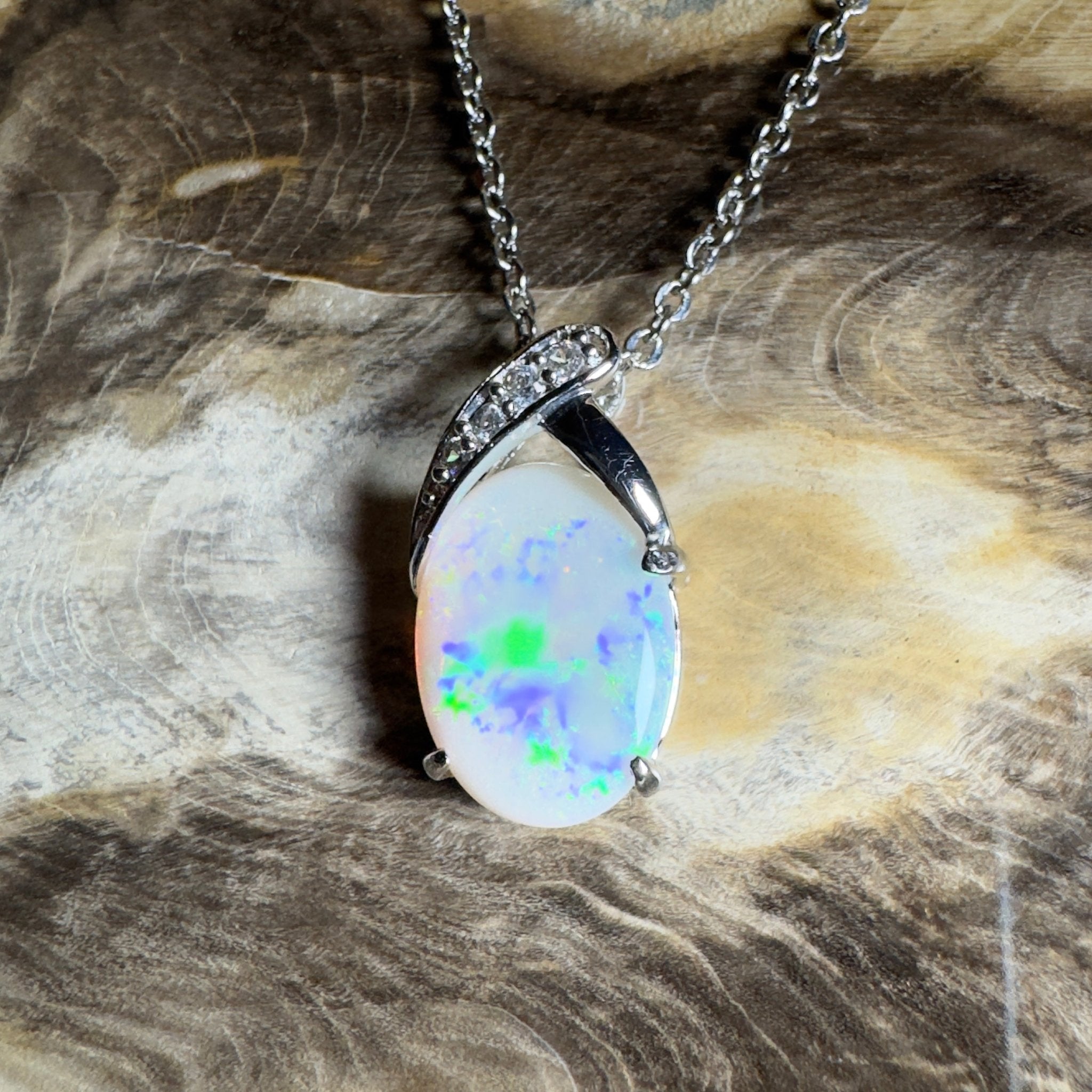 Ningaloo Reef Glow ~3ct Coober Pedy Opal 925 Silver Pendant