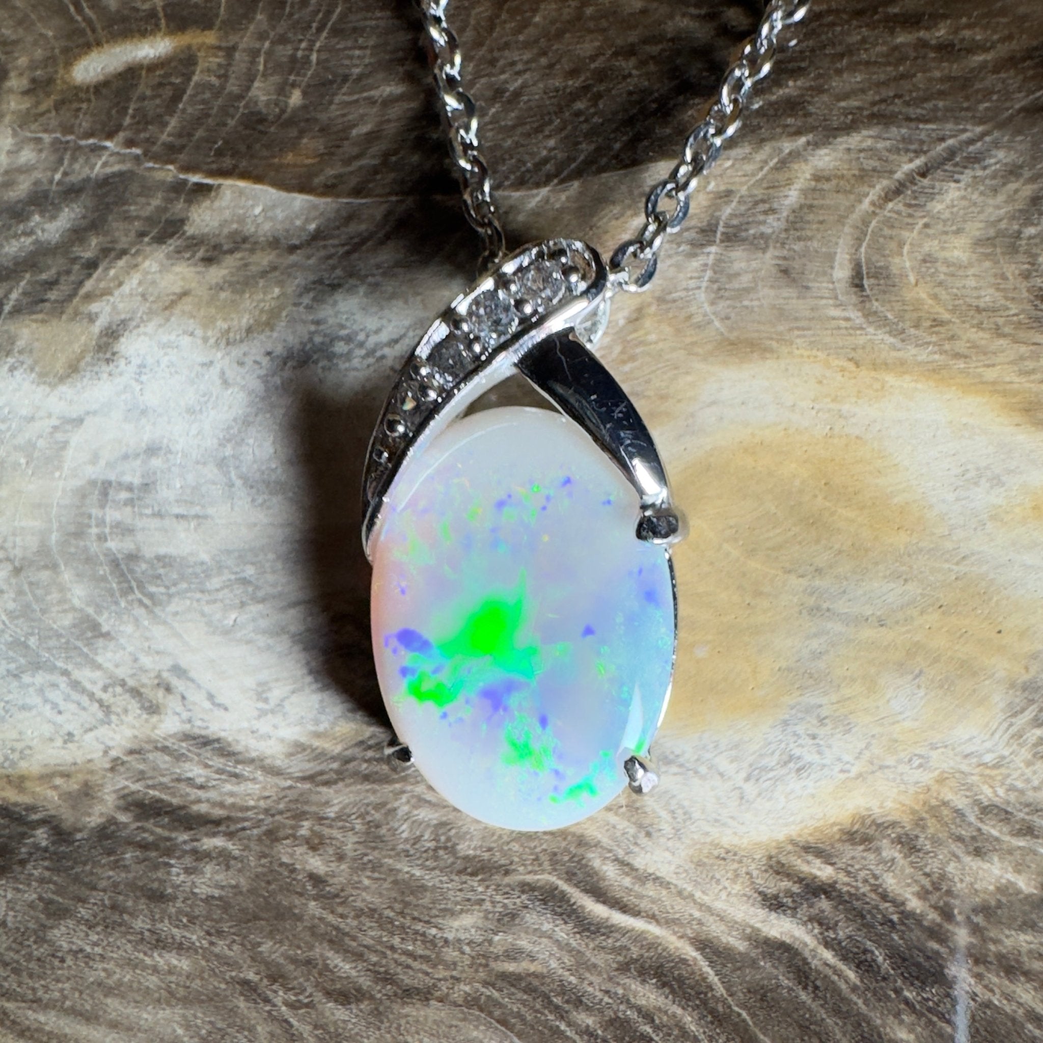 Ningaloo Reef Glow ~3ct Coober Pedy Opal 925 Silver Pendant