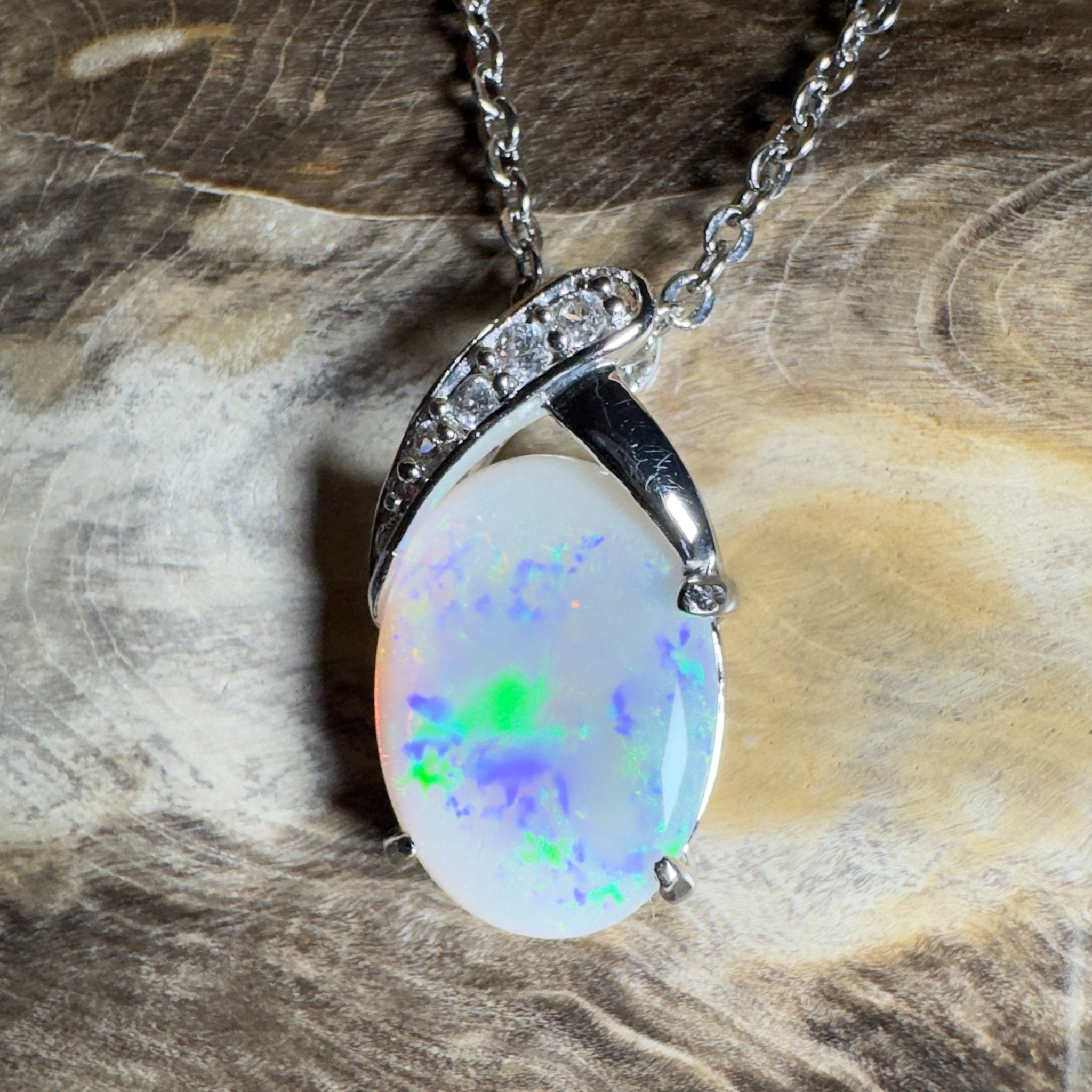 Ningaloo Reef Glow ~3ct Coober Pedy Opal 925 Silver Pendant