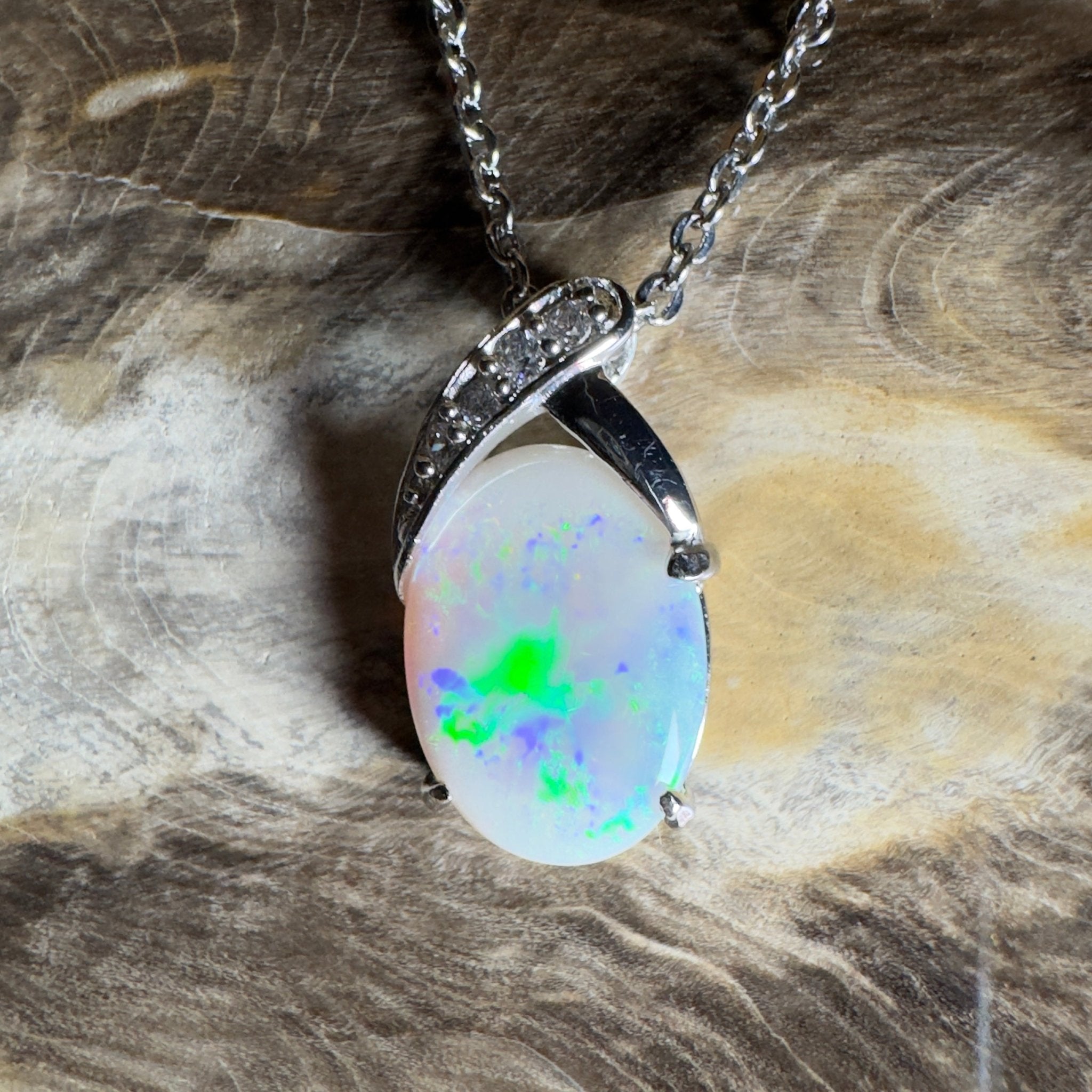 Ningaloo Reef Glow ~3ct Coober Pedy Opal 925 Silver Pendant