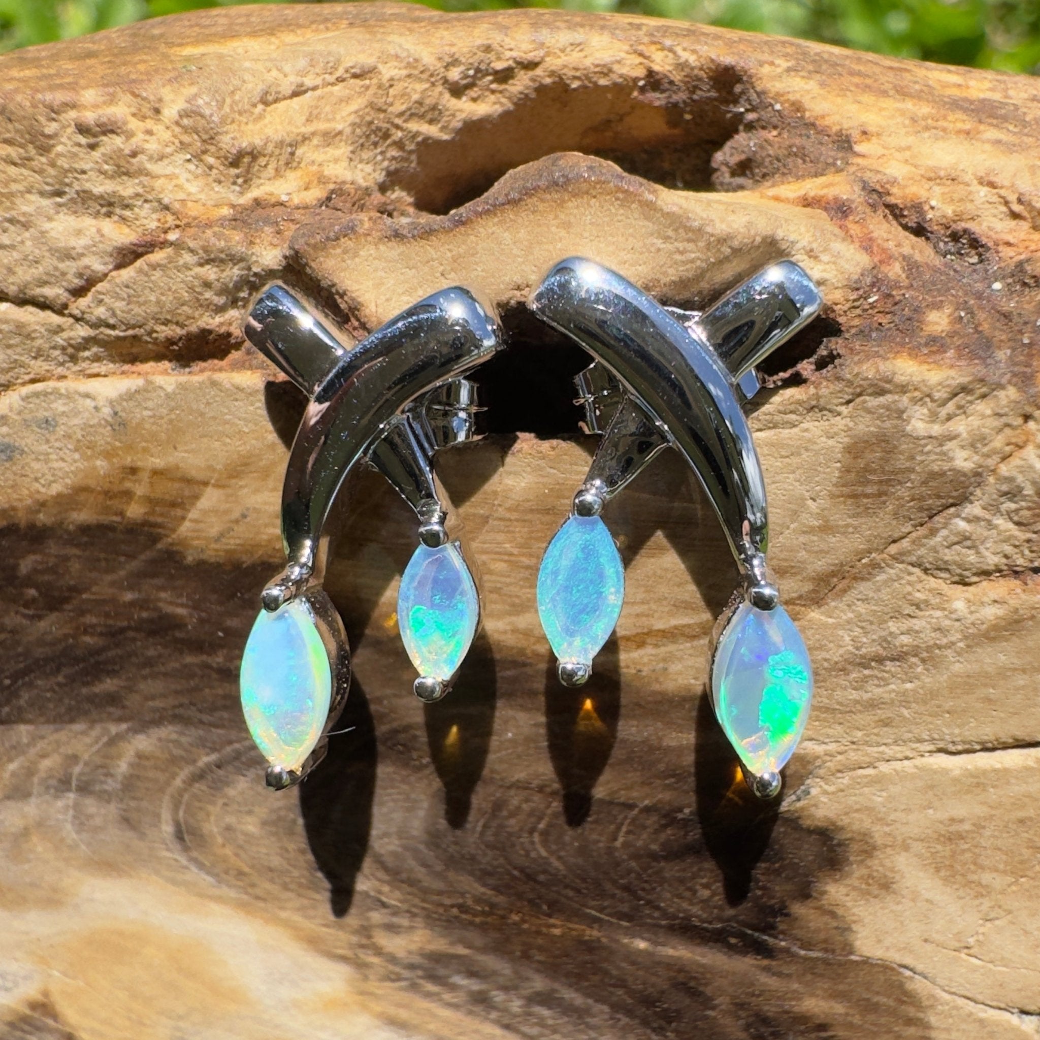 Ningaloo Reeflight ~ Solid Lightning Ridge Opal 925 Sterling Silver Earrings