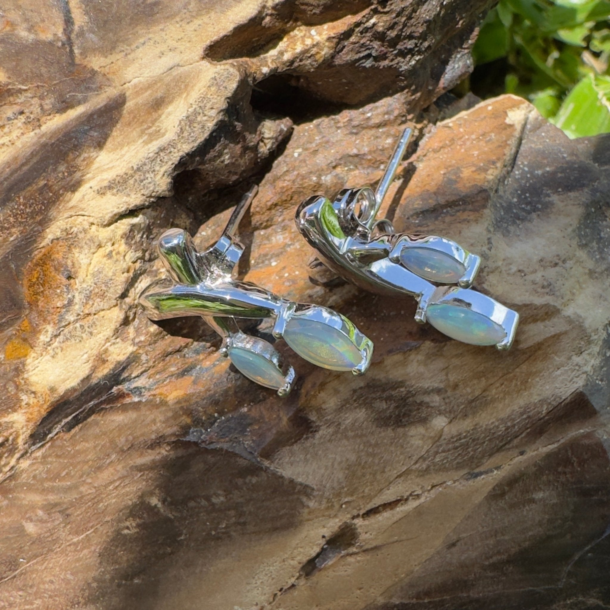 Ningaloo Reeflight ~ Solid Lightning Ridge Opal 925 Sterling Silver Earrings