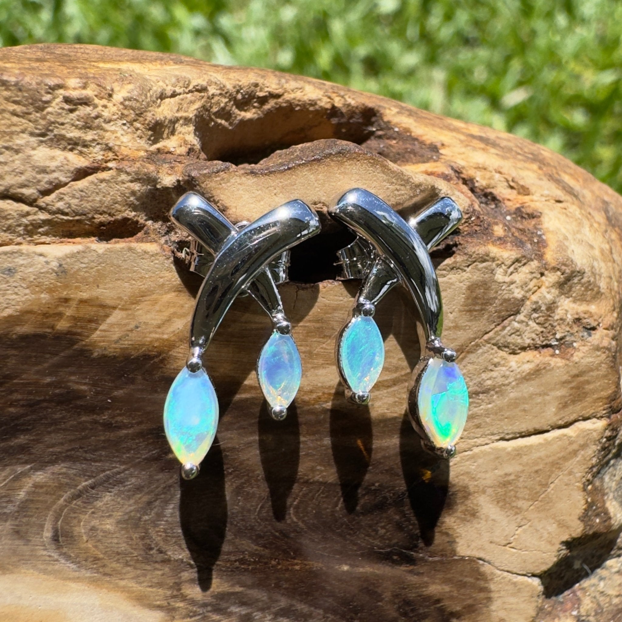 Ningaloo Reeflight ~ Solid Lightning Ridge Opal 925 Sterling Silver Earrings