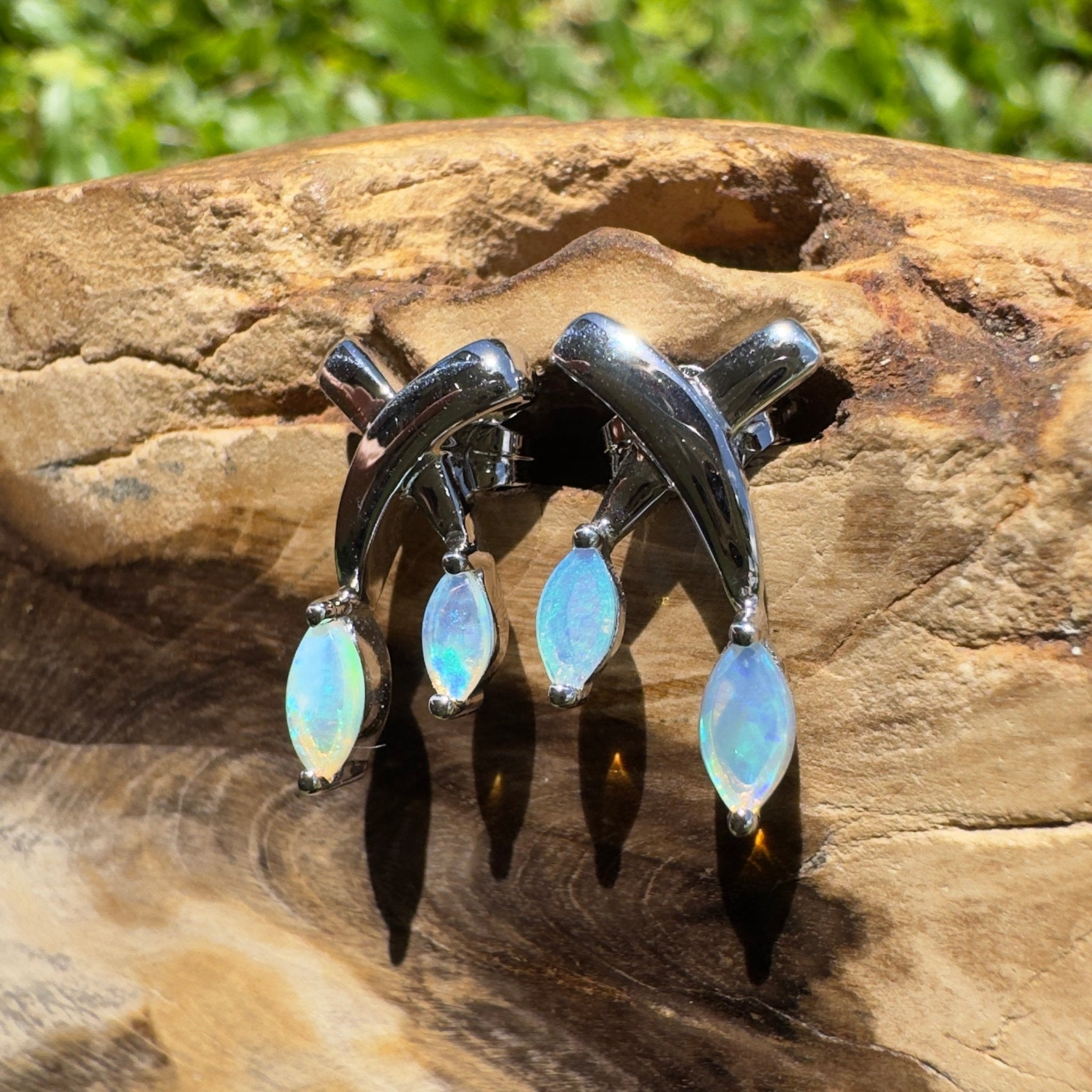 Ningaloo Reeflight ~ Solid Lightning Ridge Opal 925 Sterling Silver Earrings