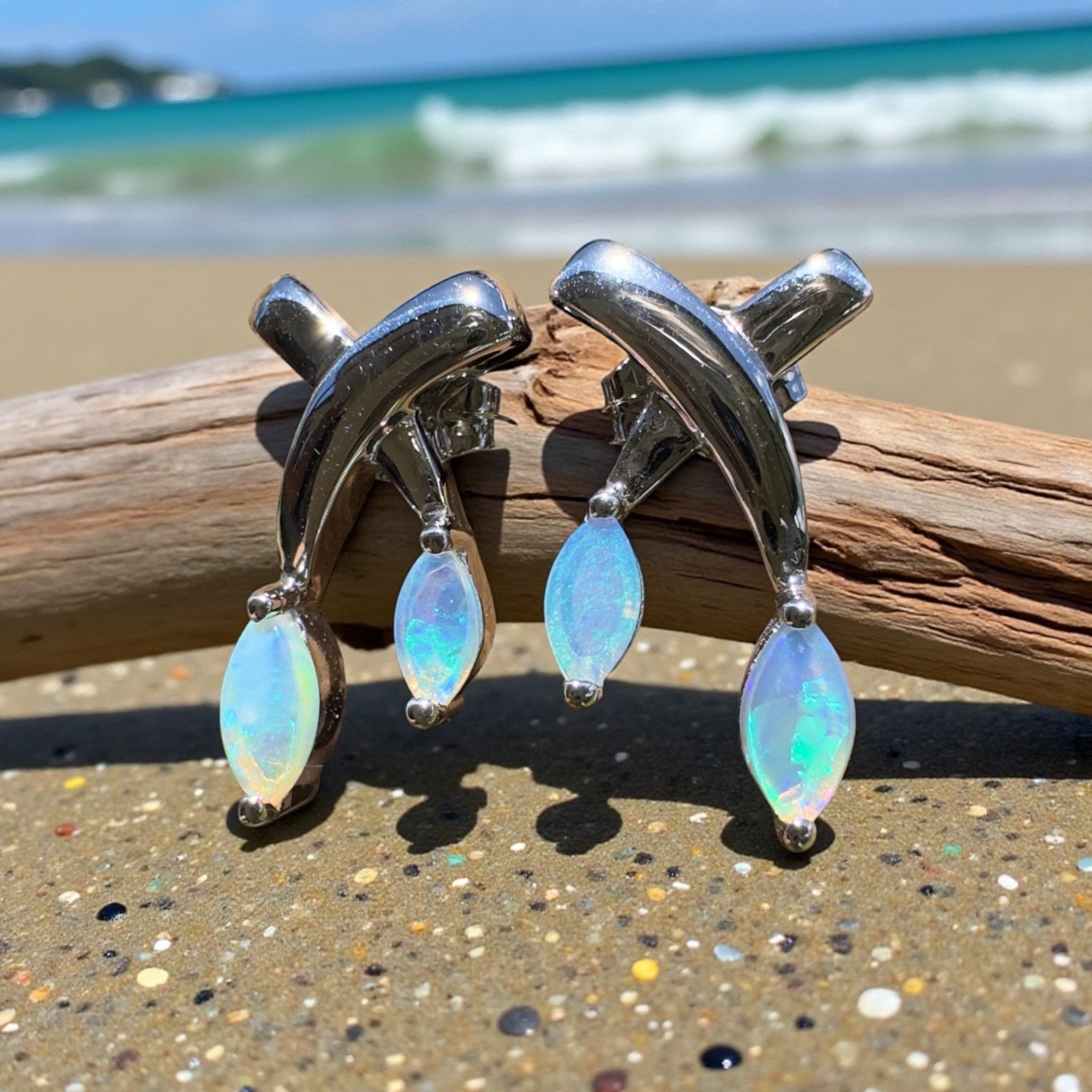 Ningaloo Reeflight ~ Solid Lightning Ridge Opal 925 Sterling Silver Earrings