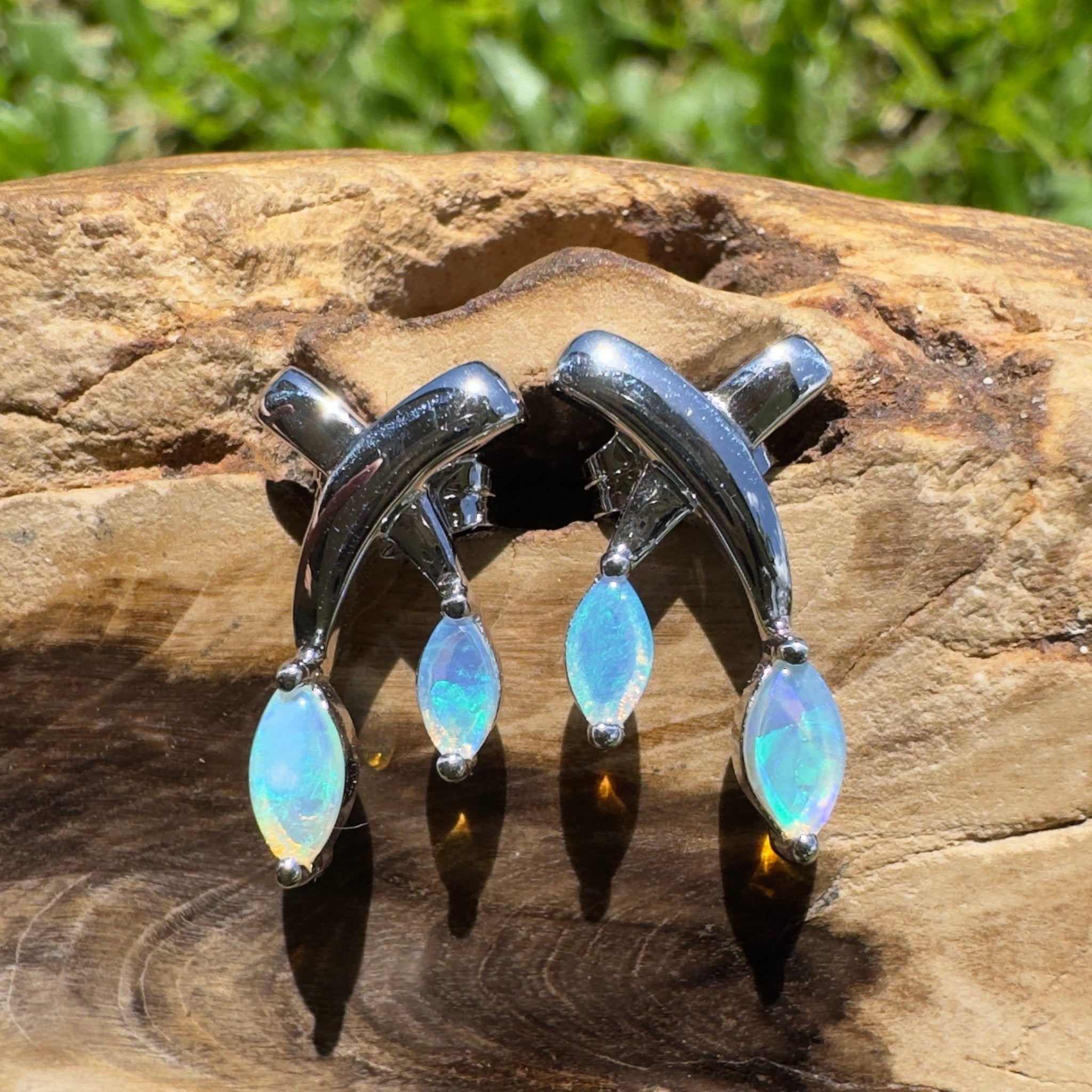Ningaloo Reeflight ~ Solid Lightning Ridge Opal 925 Sterling Silver Earrings