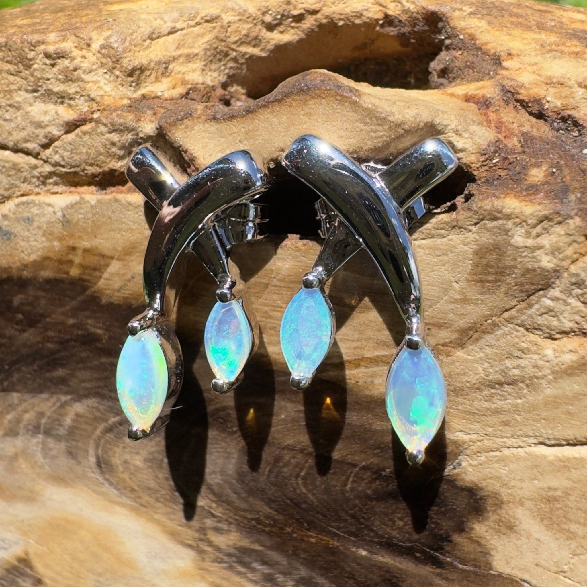 Ningaloo Reeflight ~ Solid Lightning Ridge Opal 925 Sterling Silver Earrings