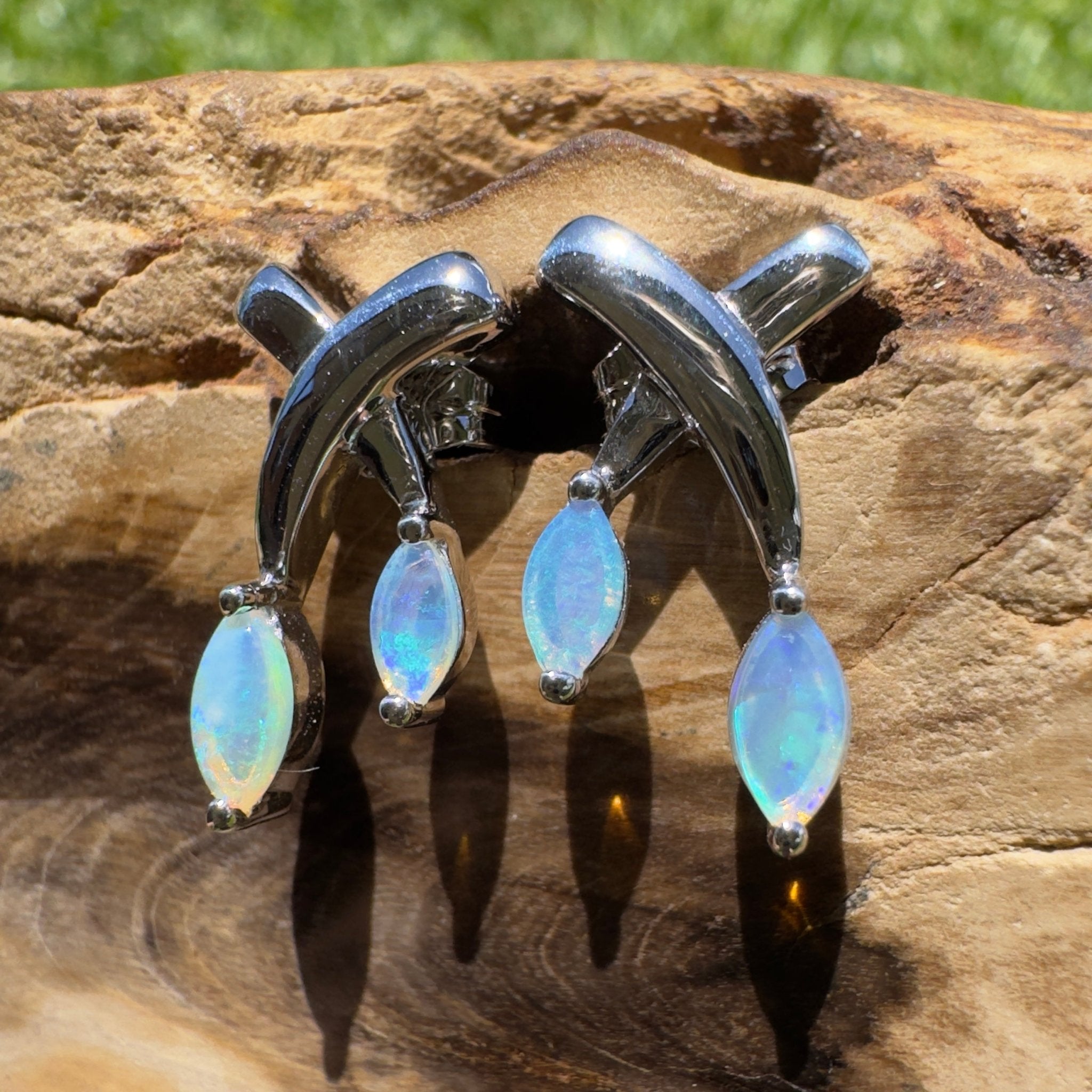 Ningaloo Reeflight ~ Solid Lightning Ridge Opal 925 Sterling Silver Earrings