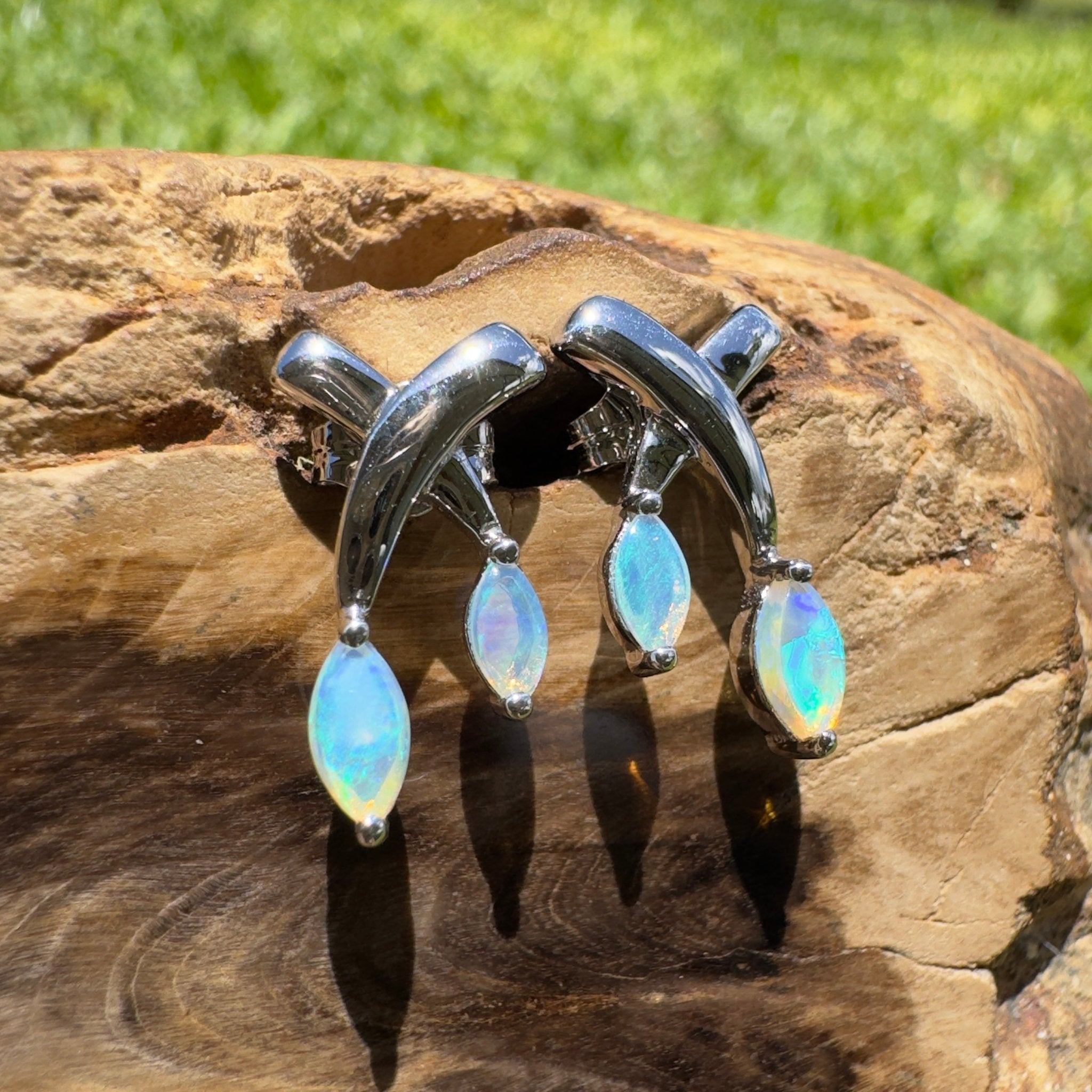 Ningaloo Reeflight ~ Solid Lightning Ridge Opal 925 Sterling Silver Earrings