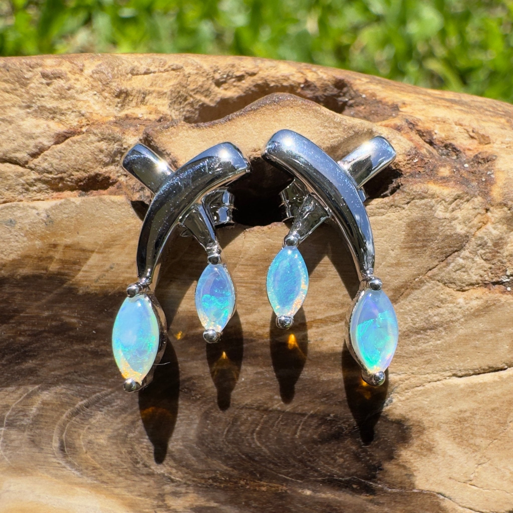 Ningaloo Reeflight ~ Solid Lightning Ridge Opal 925 Sterling Silver Earrings