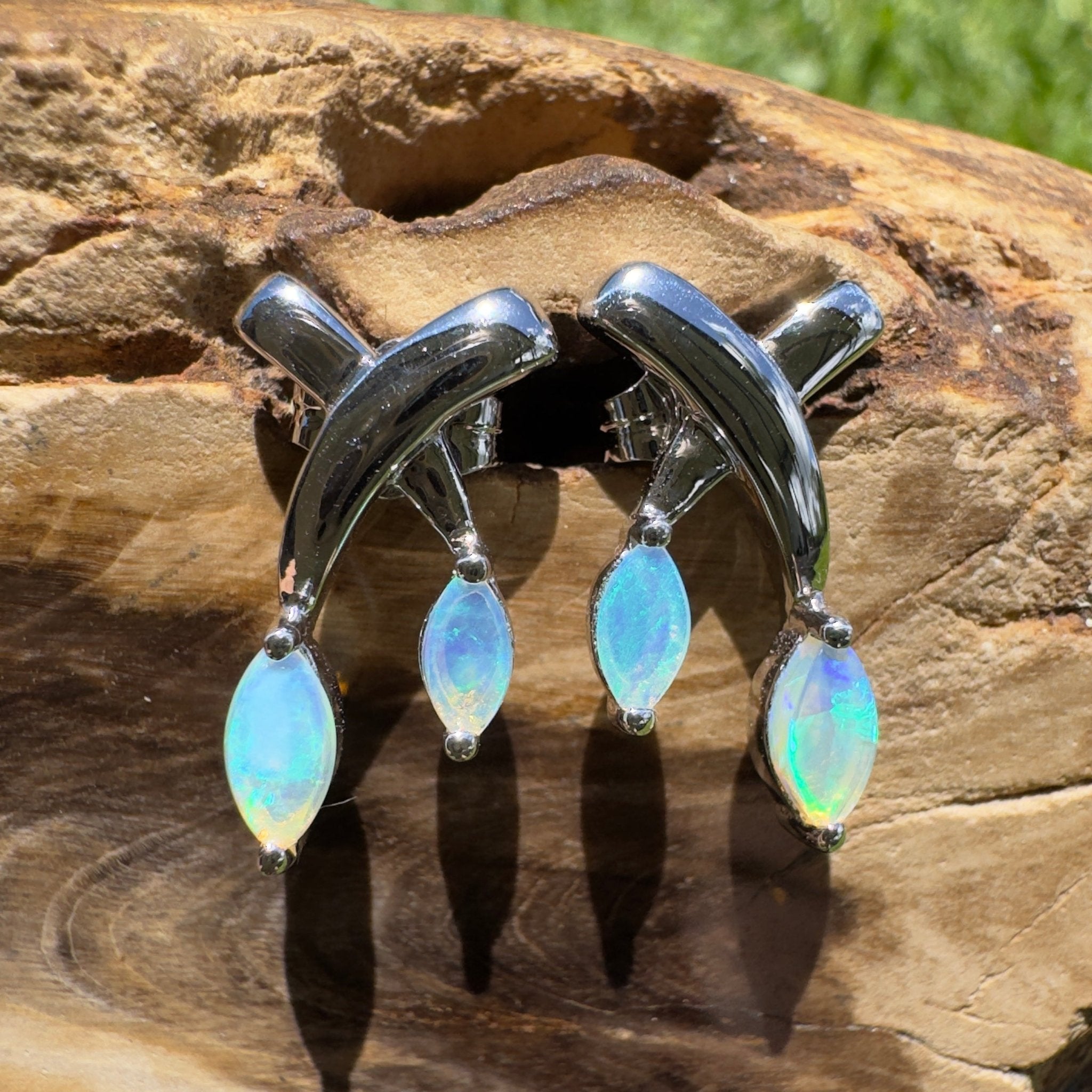 Ningaloo Reeflight ~ Solid Lightning Ridge Opal 925 Sterling Silver Earrings