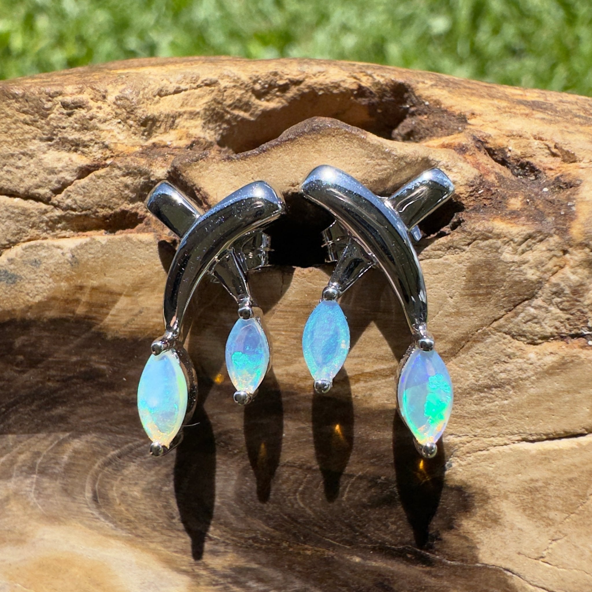 Ningaloo Reeflight ~ Solid Lightning Ridge Opal 925 Sterling Silver Earrings