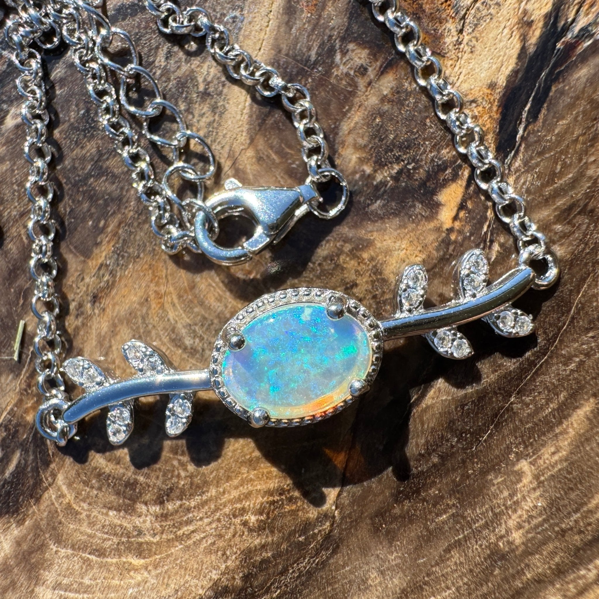 Ningaloo Skyfall ~ 0.8ct Solid Lightning Ridge Opal and Cubic Zirconia 925 Silver Bracelet