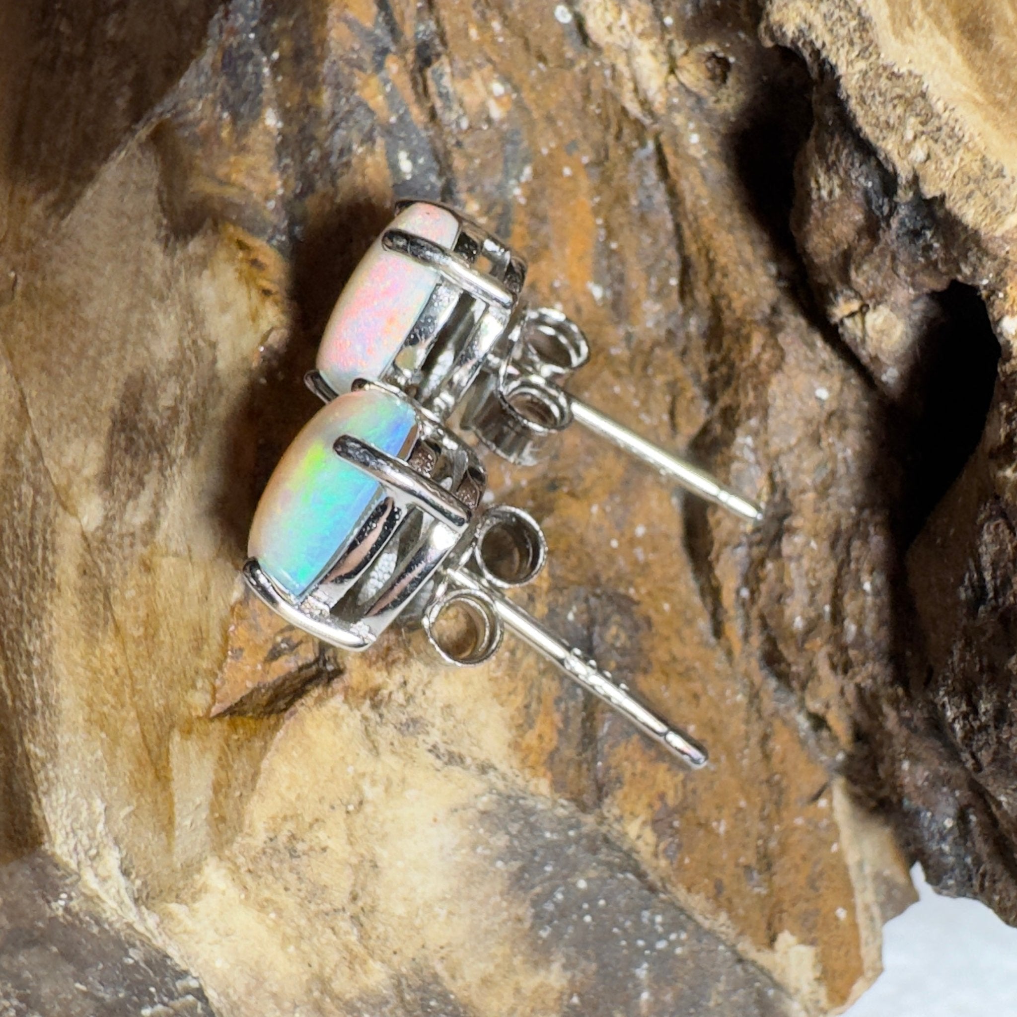 Ningaloo Spark ~ 1.6ct Coober Pedy Opal Sterling Silver Earrings