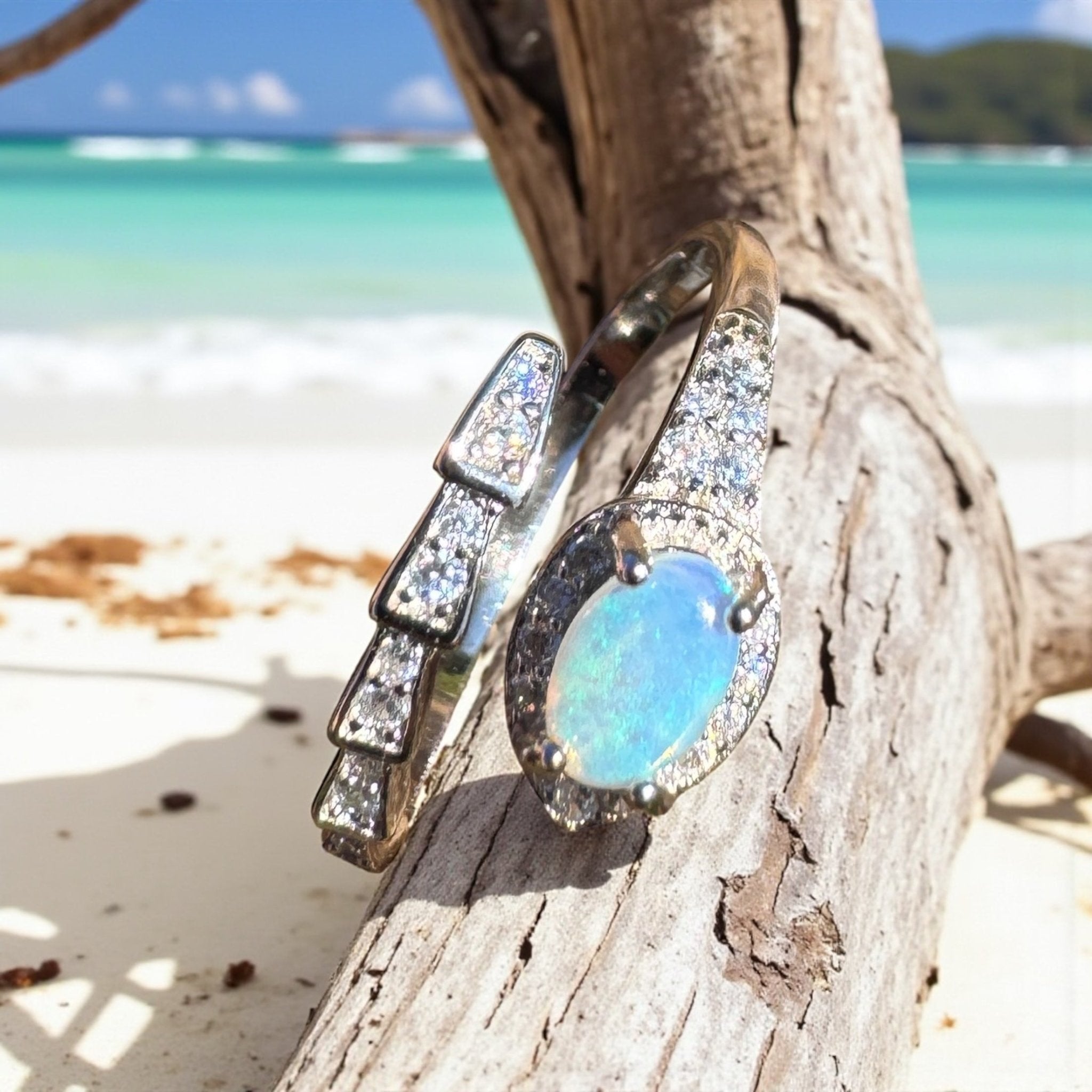 Noosa Drift ~ 0.3ct Solid Lightning Ridge Opal 925 Silver Ring