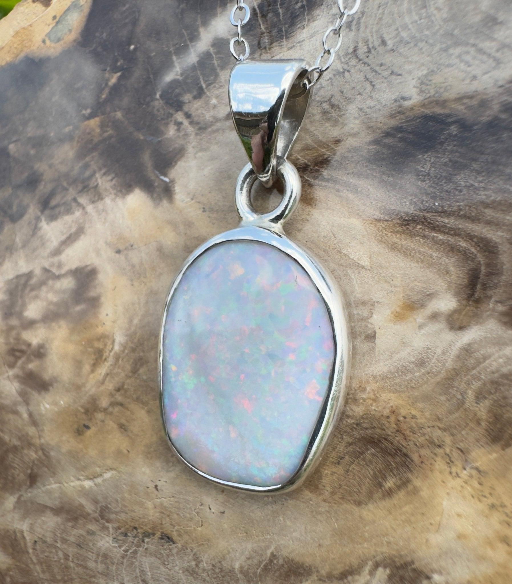 Noosa Moon ~ 4.5ct Lightning Ridge Opal 925 Silver Pendant