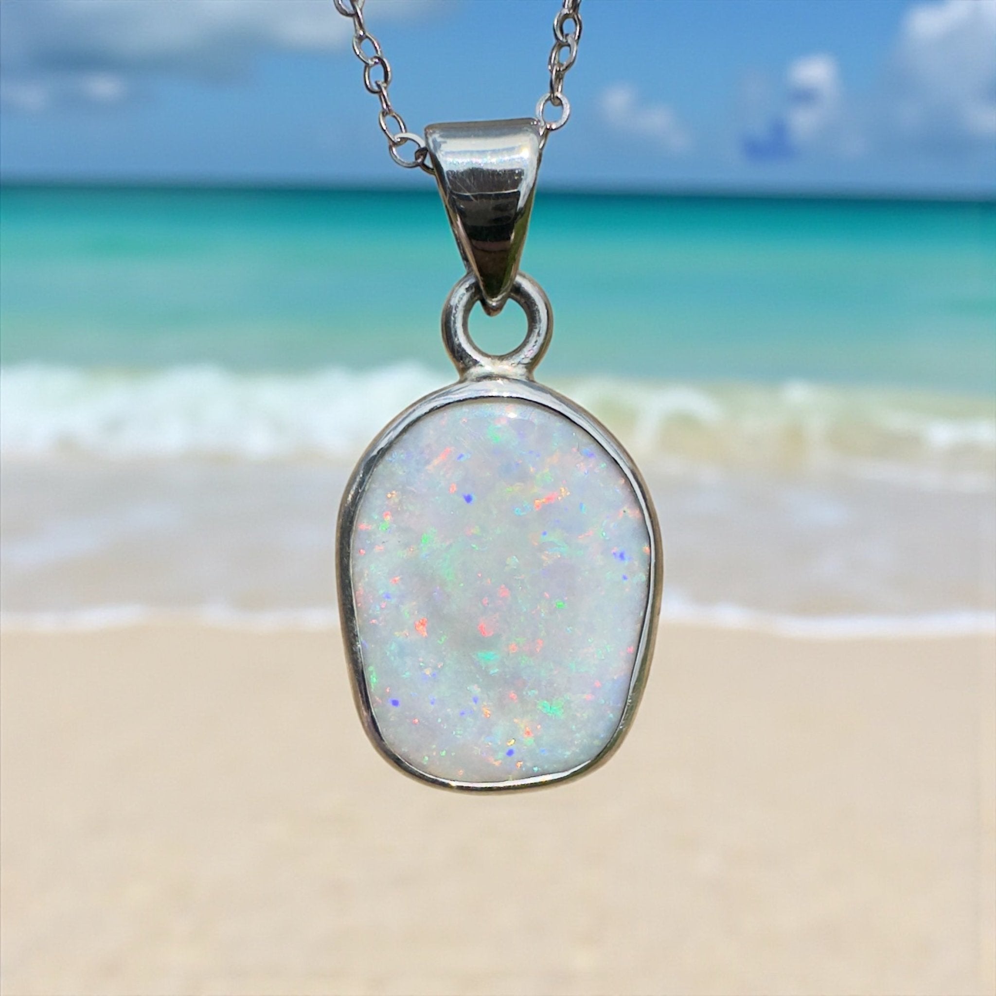 Noosa Moon ~ 4.5ct Lightning Ridge Opal 925 Silver Pendant