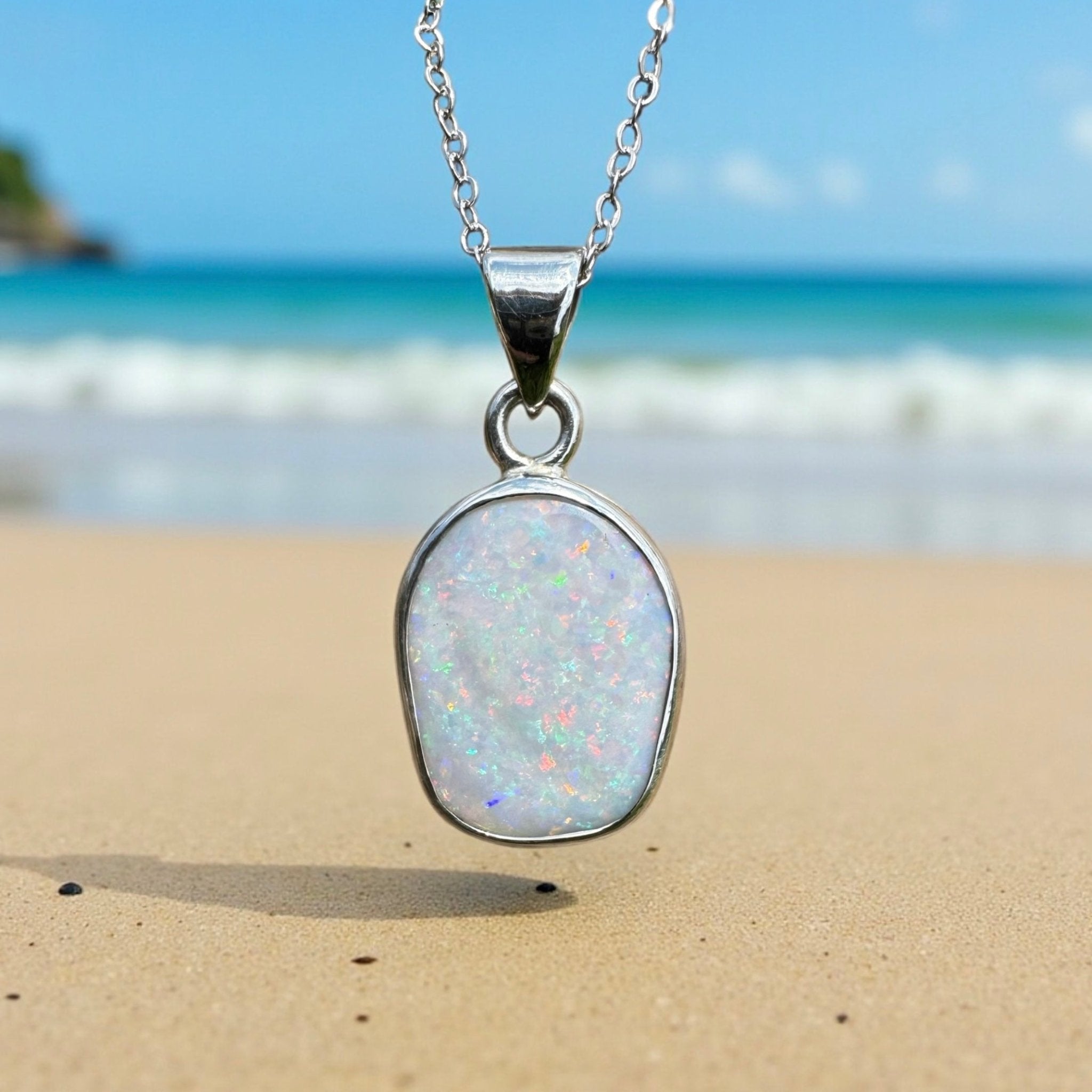 Noosa Moon ~ 4.5ct Lightning Ridge Opal 925 Silver Pendant